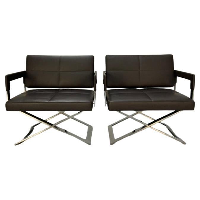 Paar Poltrona Frau "Aster X" Lounge Sessel - In Dunkelbraunem Leder im Angebot