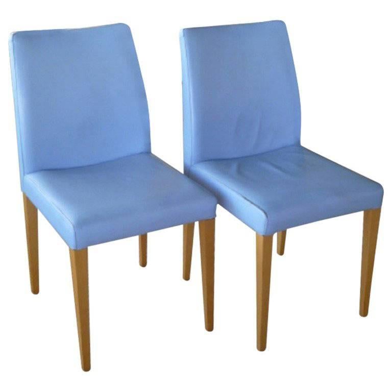 Pair of Poltrona Frau Liz Chairs in Blue Leather