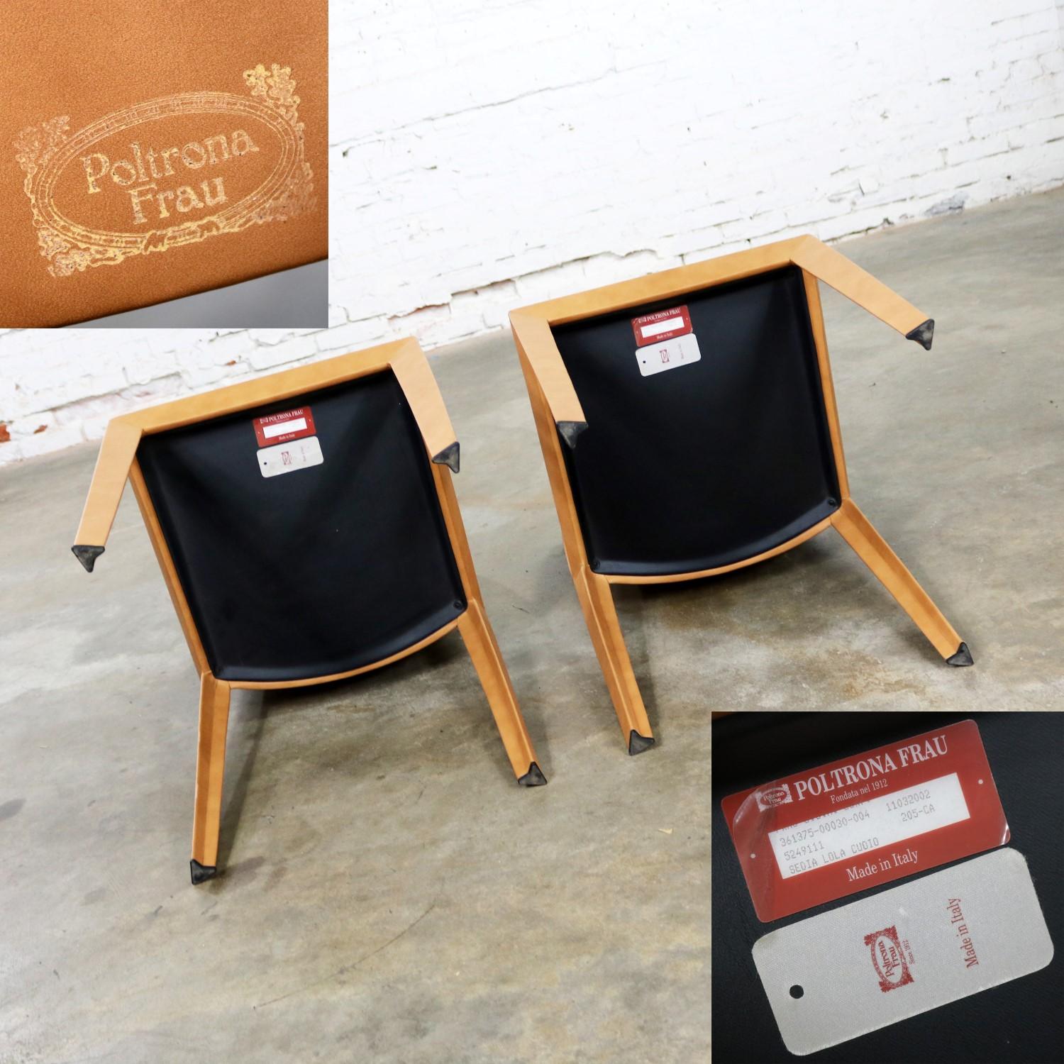 Pair of Poltrona Frau Lola Dining Side Chairs by Pierluigi Cerri Cognac Leather 5