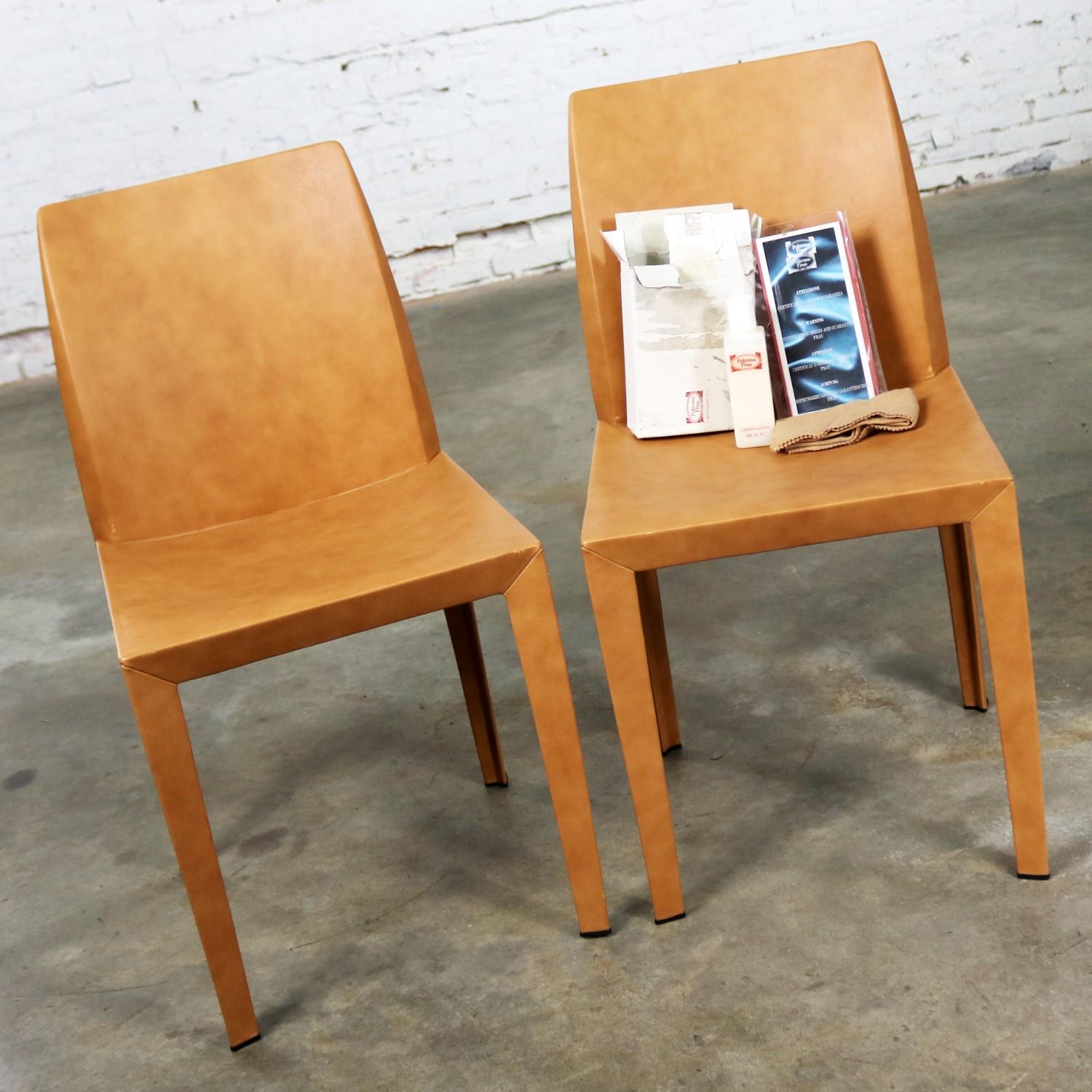Pair of Poltrona Frau Lola Dining Side Chairs by Pierluigi Cerri Cognac Leather 7