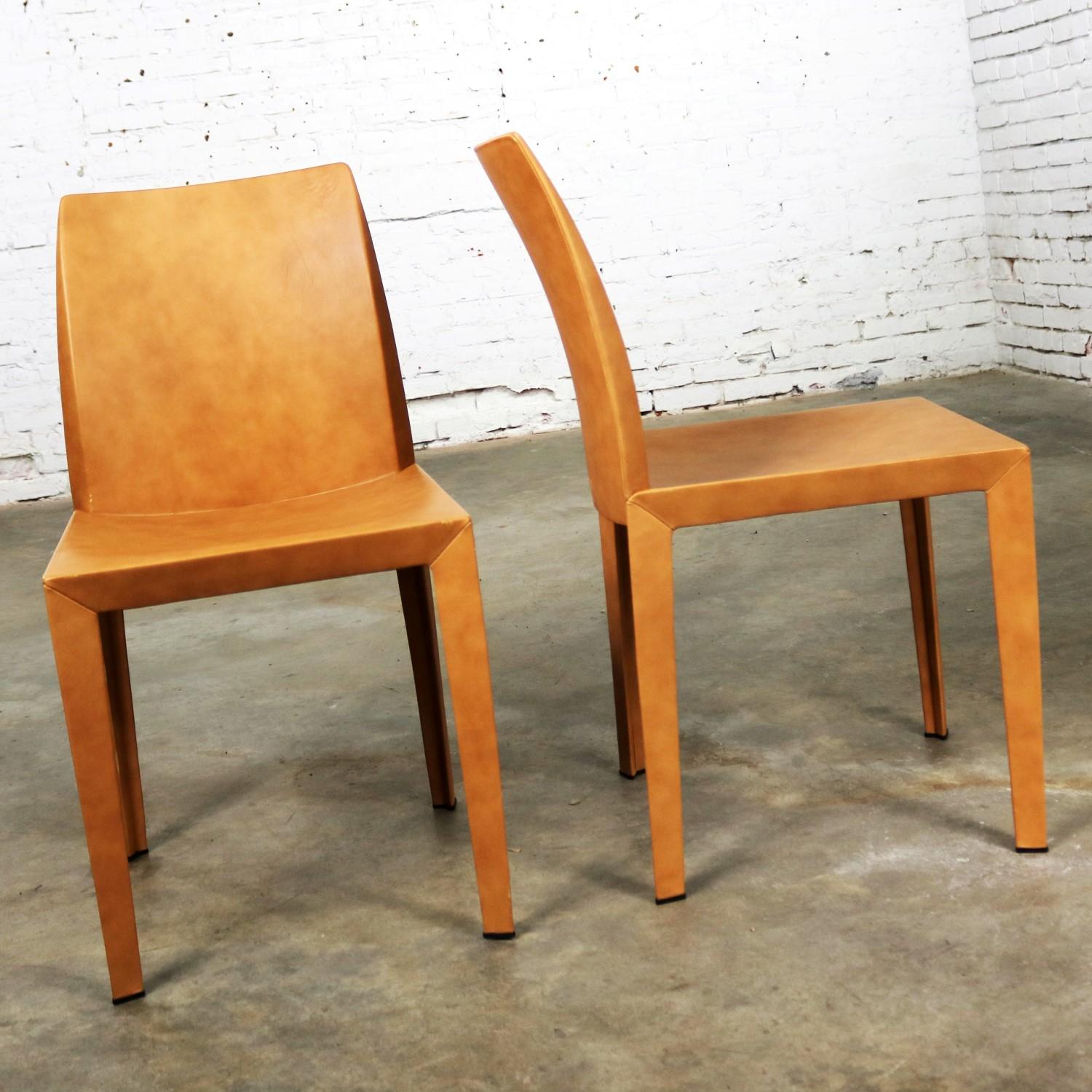 Pair of Poltrona Frau Lola Dining Side Chairs by Pierluigi Cerri Cognac Leather 8