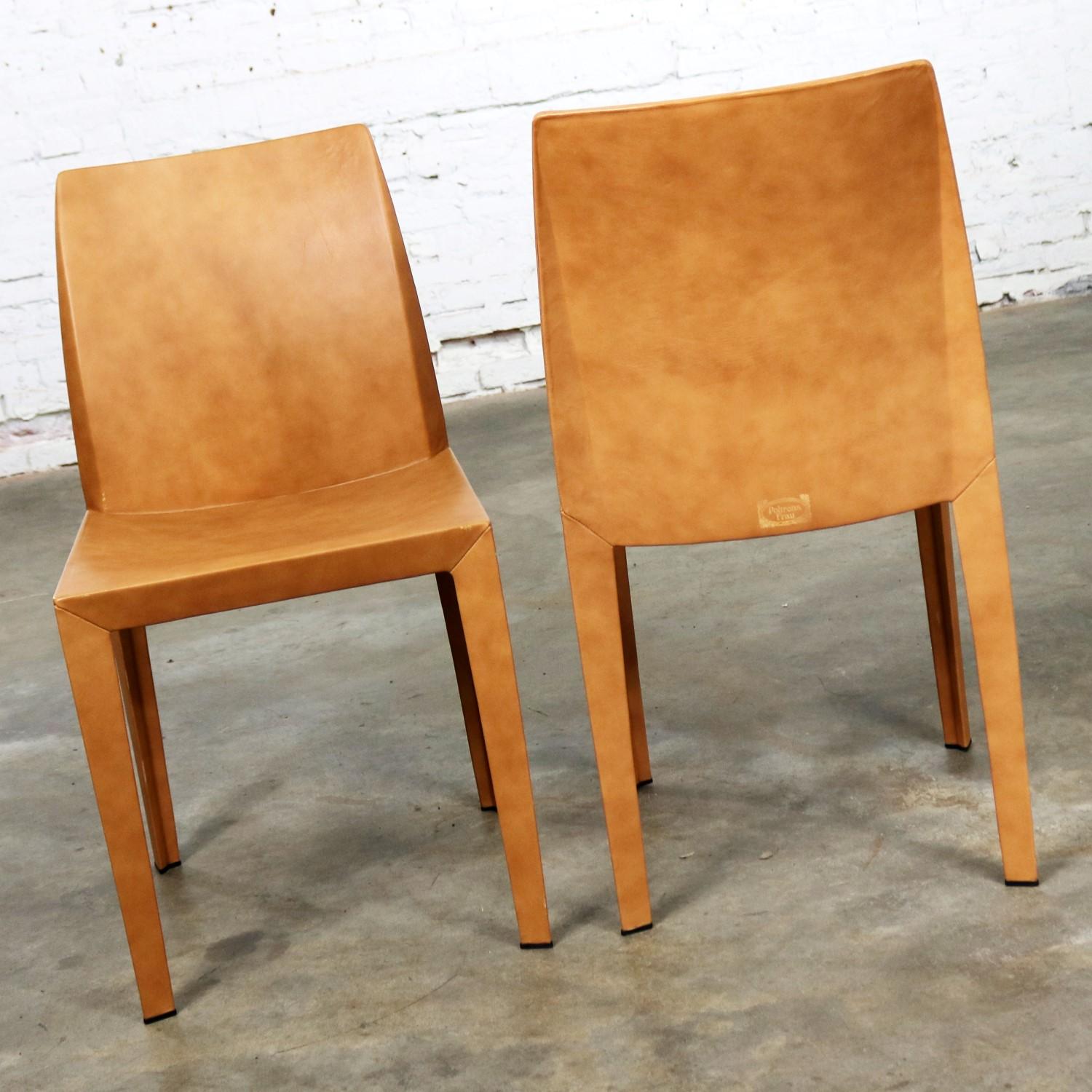 Pair of Poltrona Frau Lola Dining Side Chairs by Pierluigi Cerri Cognac Leather In Good Condition In Topeka, KS