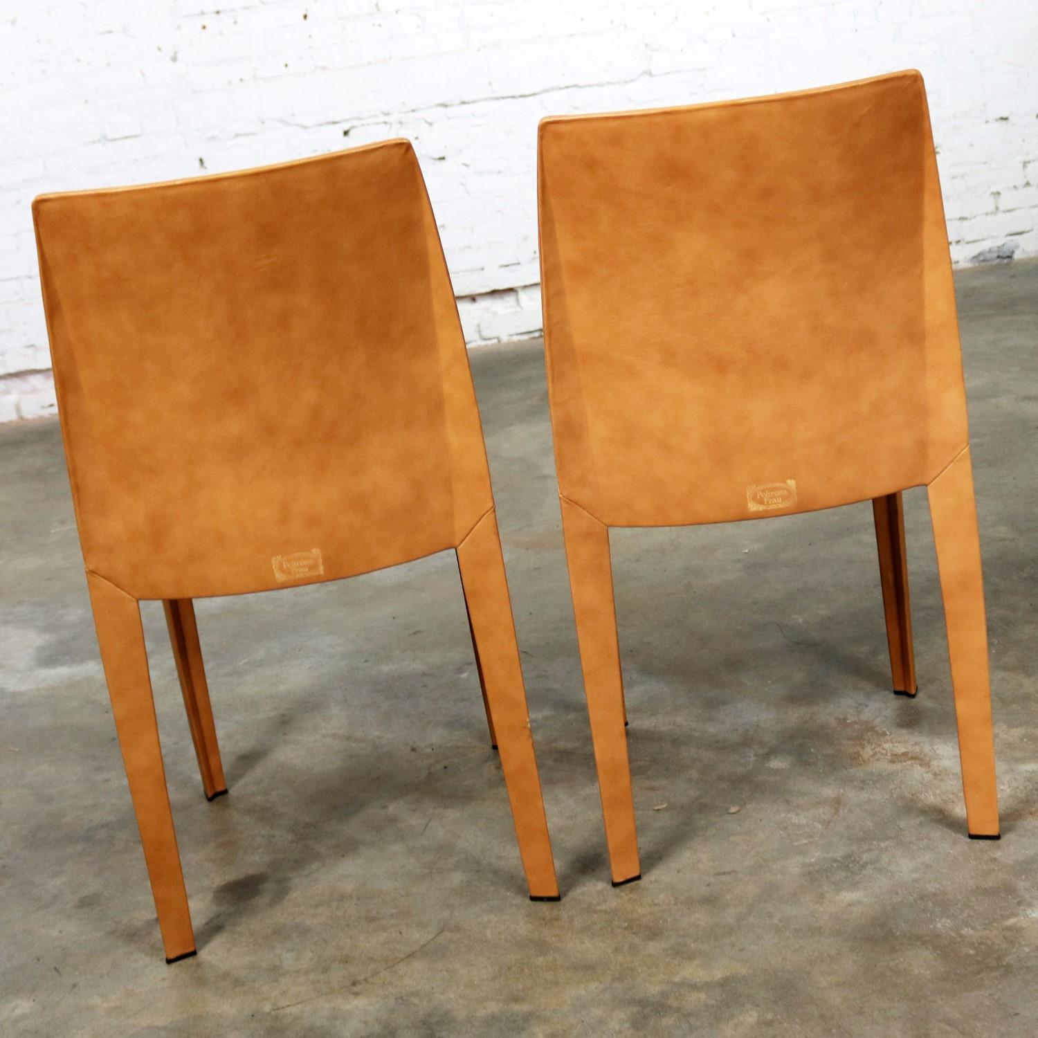 Late 20th Century Pair of Poltrona Frau Lola Dining Side Chairs by Pierluigi Cerri Cognac Leather