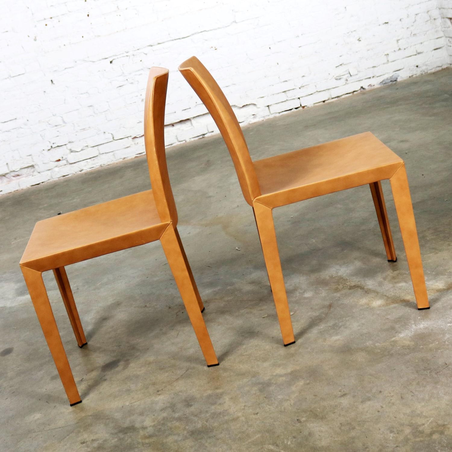 Pair of Poltrona Frau Lola Dining Side Chairs by Pierluigi Cerri Cognac Leather 1