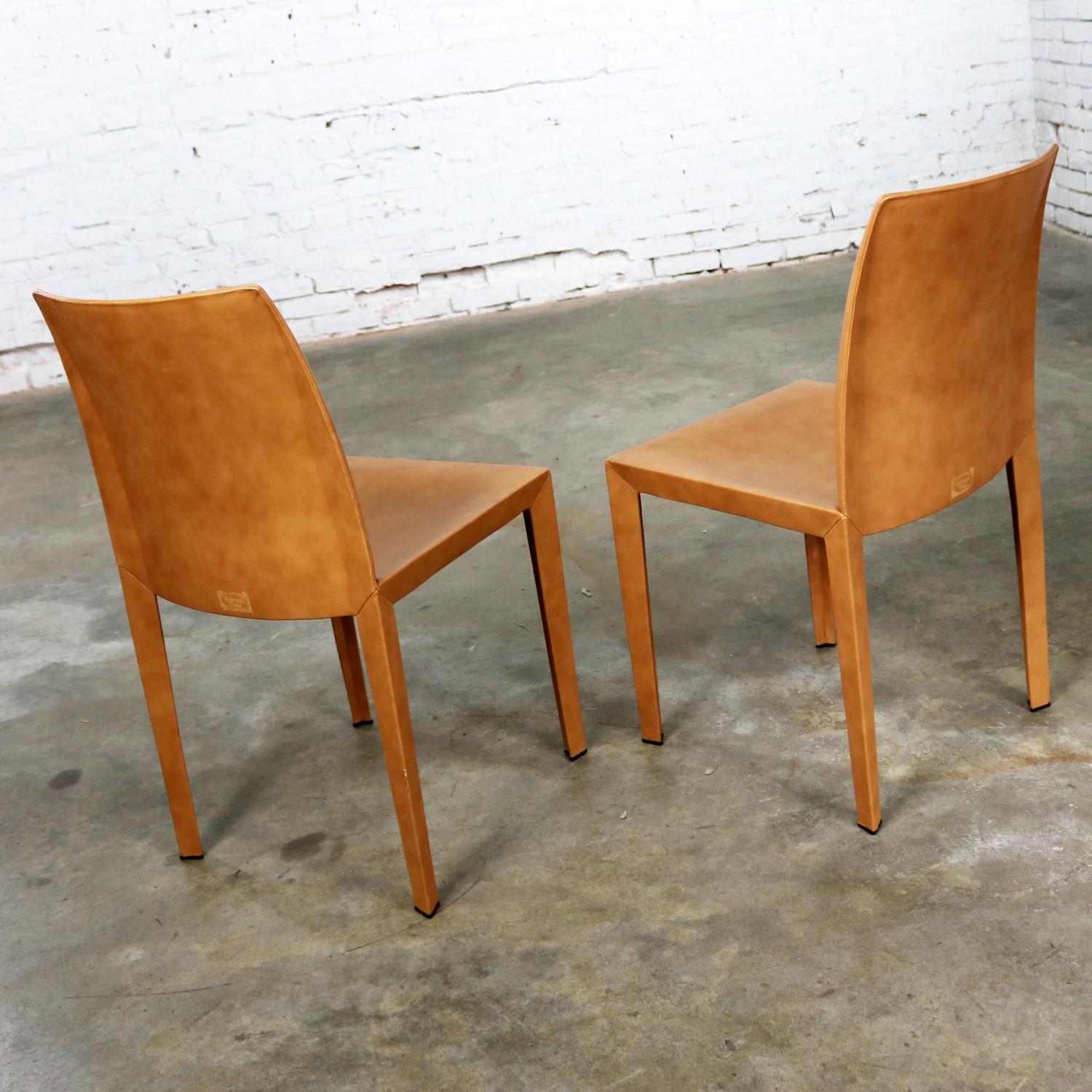 Pair of Poltrona Frau Lola Dining Side Chairs by Pierluigi Cerri Cognac Leather 2