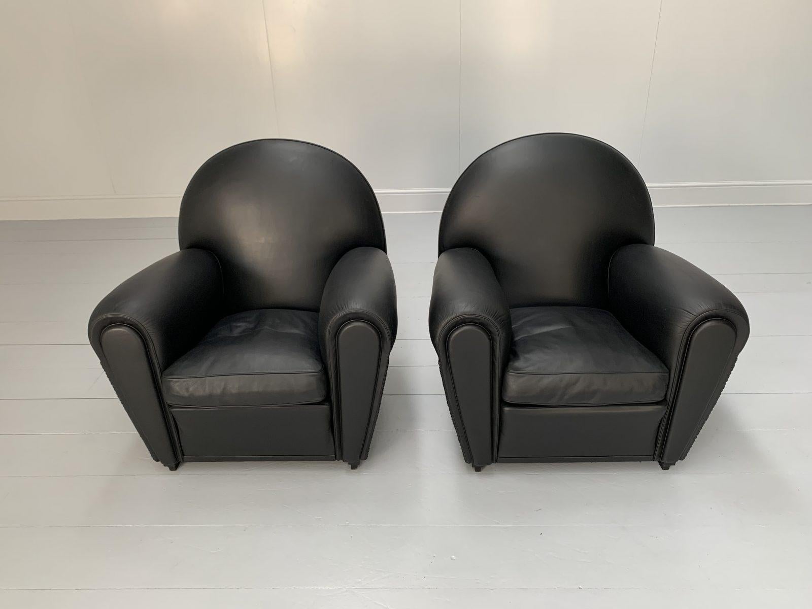 Pair of Poltrona Frau “Vanity Fair” Armchairs – In “Pelle Frau” Black Leather In Good Condition For Sale In Barrowford, GB