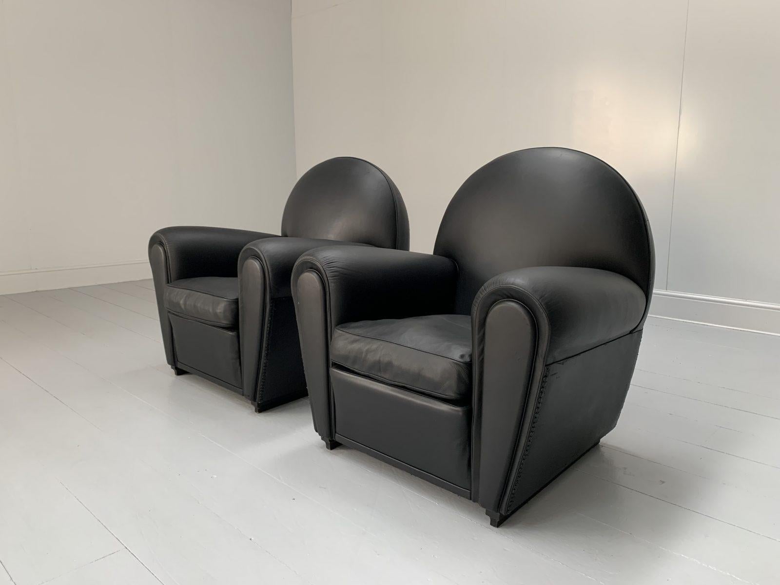 Contemporary Pair of Poltrona Frau “Vanity Fair” Armchairs – In “Pelle Frau” Black Leather For Sale