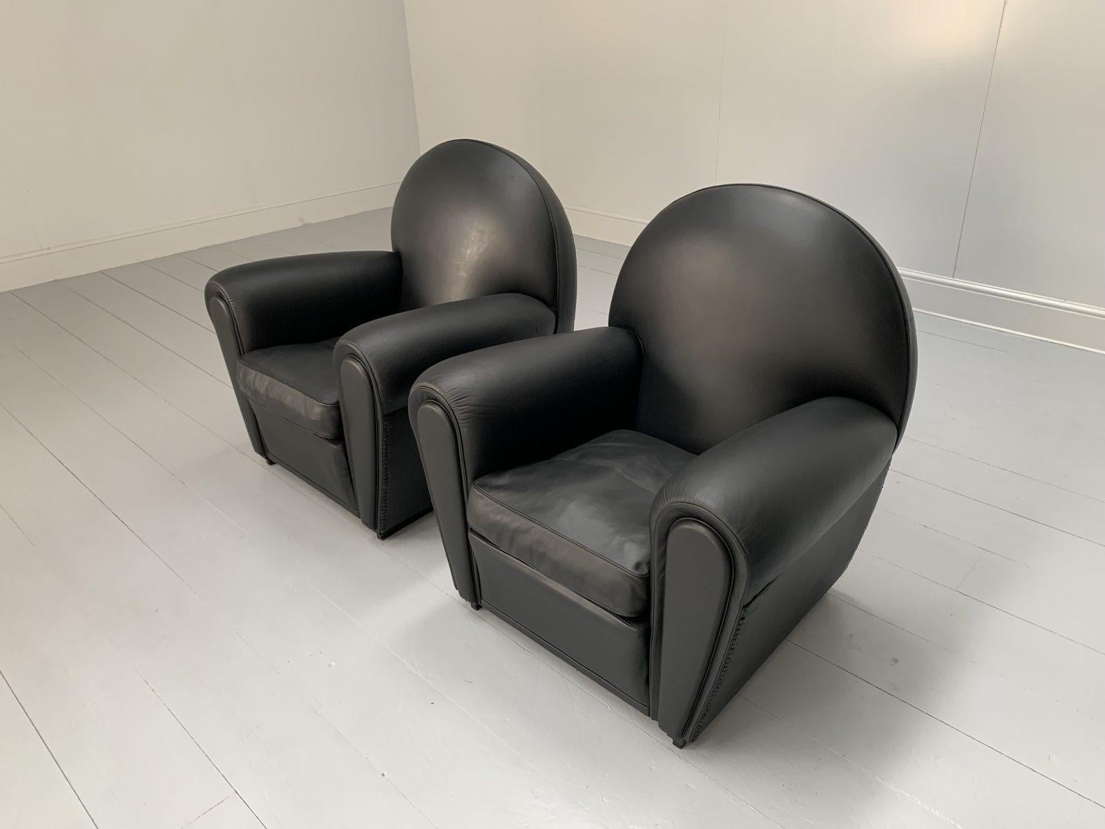 Pair of Poltrona Frau “Vanity Fair” Armchairs – In “Pelle Frau” Black Leather For Sale 1