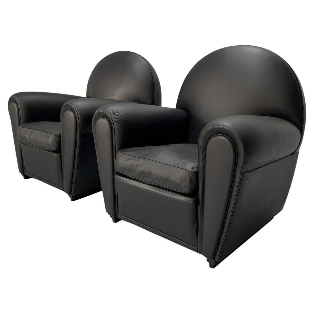 Pair of Poltrona Frau “Vanity Fair” Armchairs – In “Pelle Frau” Black Leather For Sale