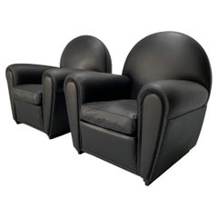 Pair of Poltrona Frau “Vanity Fair” Armchairs – In “Pelle Frau” Black Leather