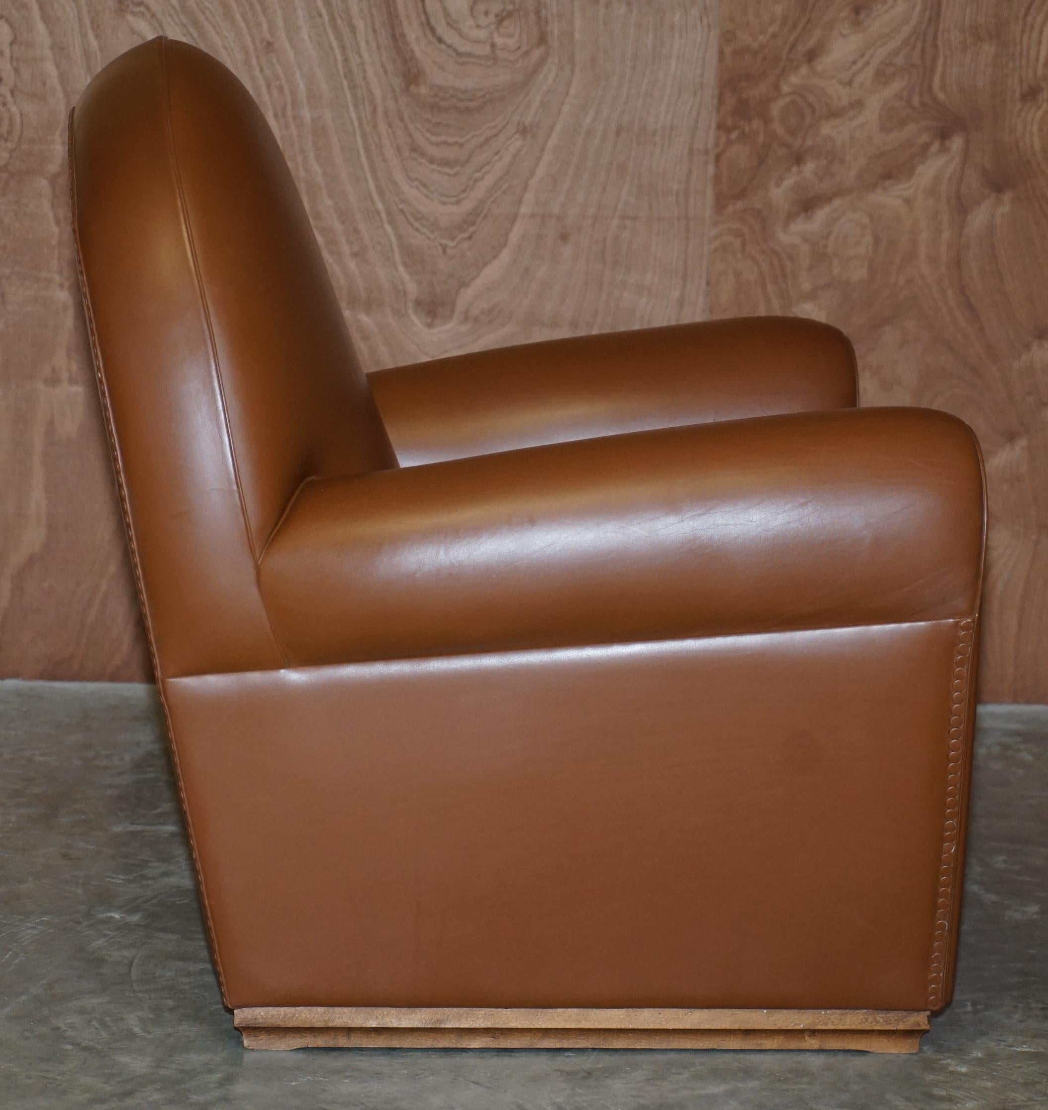 Pair of Poltrona Frau Vanity Fair XC Brown Leather Art Deco Armchair 6