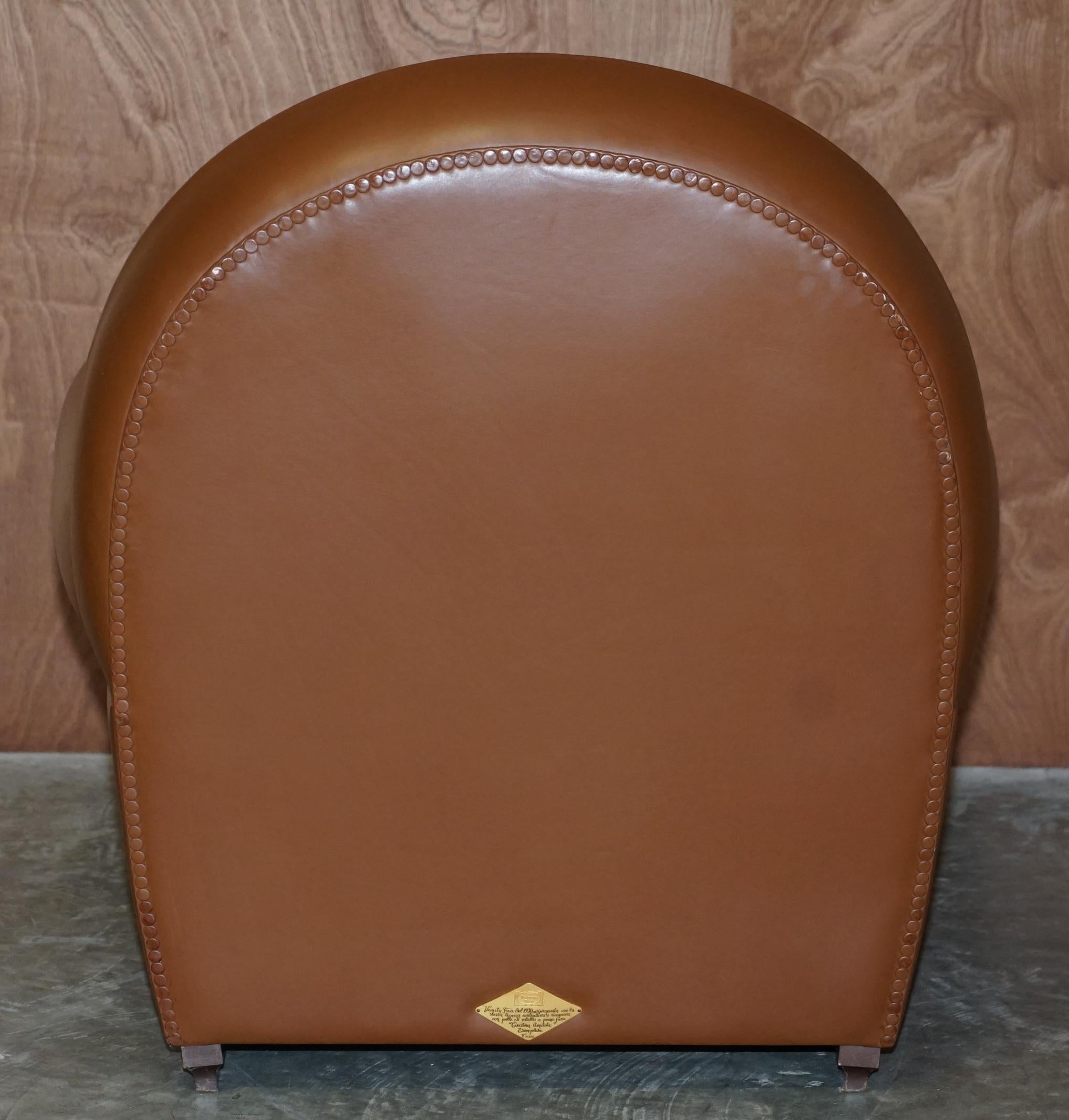 Pair of Poltrona Frau Vanity Fair XC Brown Leather Art Deco Armchair 7