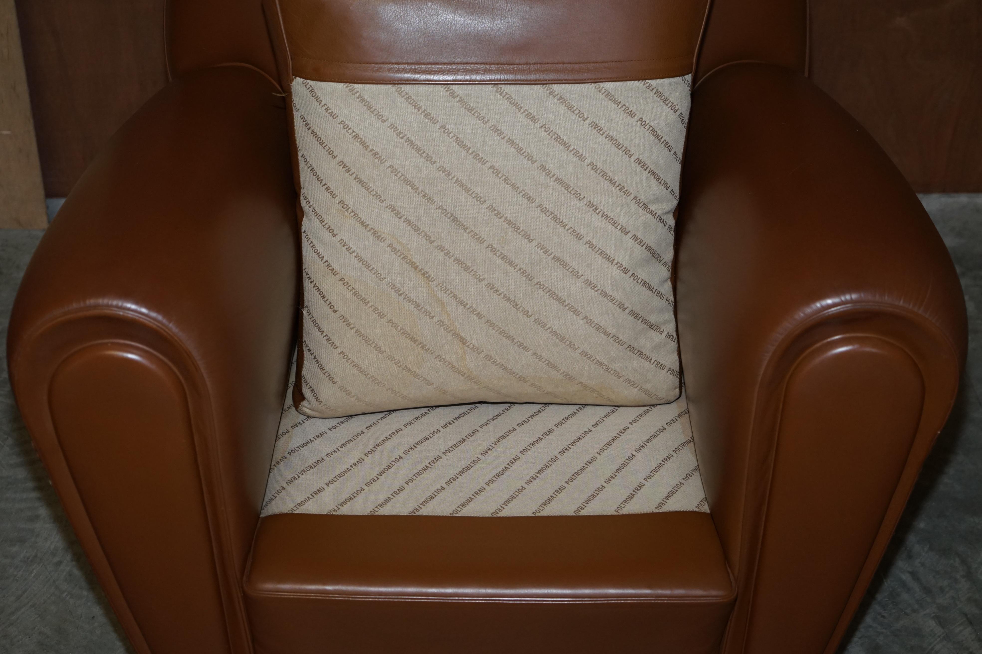 Pair of Poltrona Frau Vanity Fair XC Brown Leather Art Deco Armchair 8