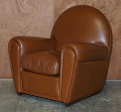 Pair of Poltrona Frau Vanity Fair XC Brown Leather Art Deco Armchair
