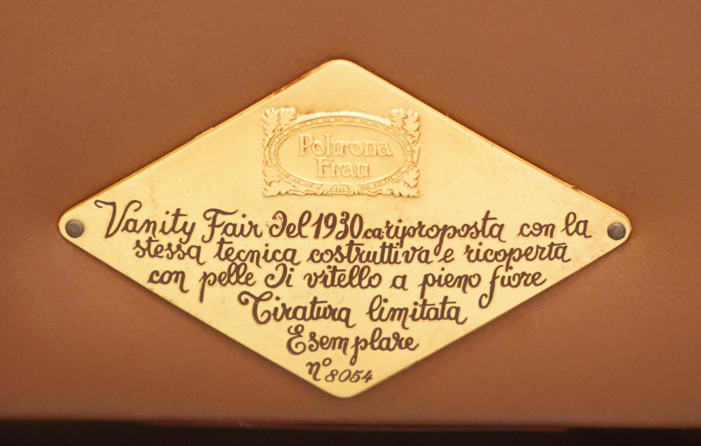 English Pair of Poltrona Frau Vanity Fair XC Brown Leather Art Deco Armchair