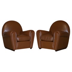 Pair of Poltrona Frau Vanity Fair XC Brown Leather Art Deco Armchair