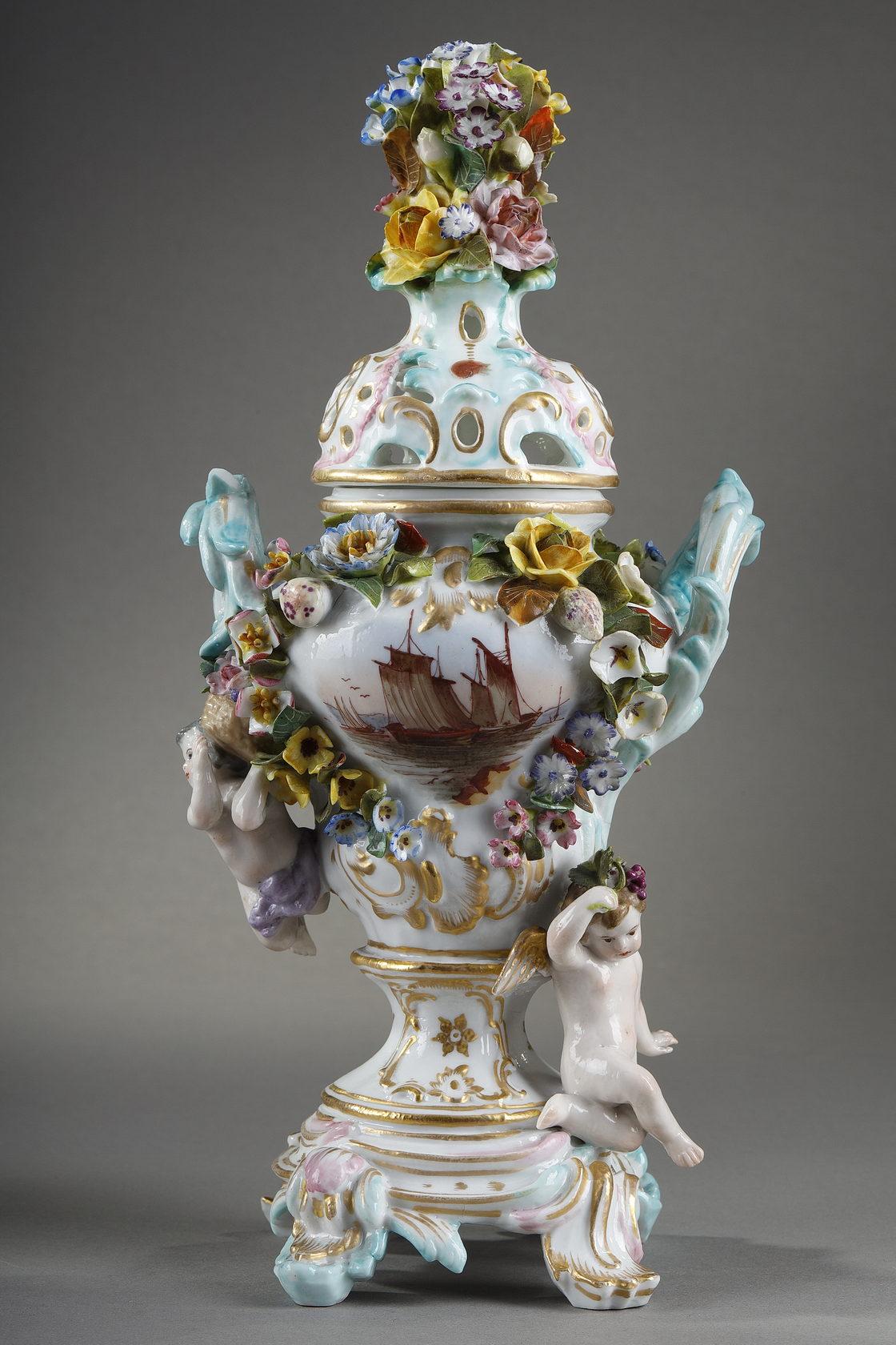 French Pair of Polychrome and Gilt Porcelains from the Meissen Manufacture