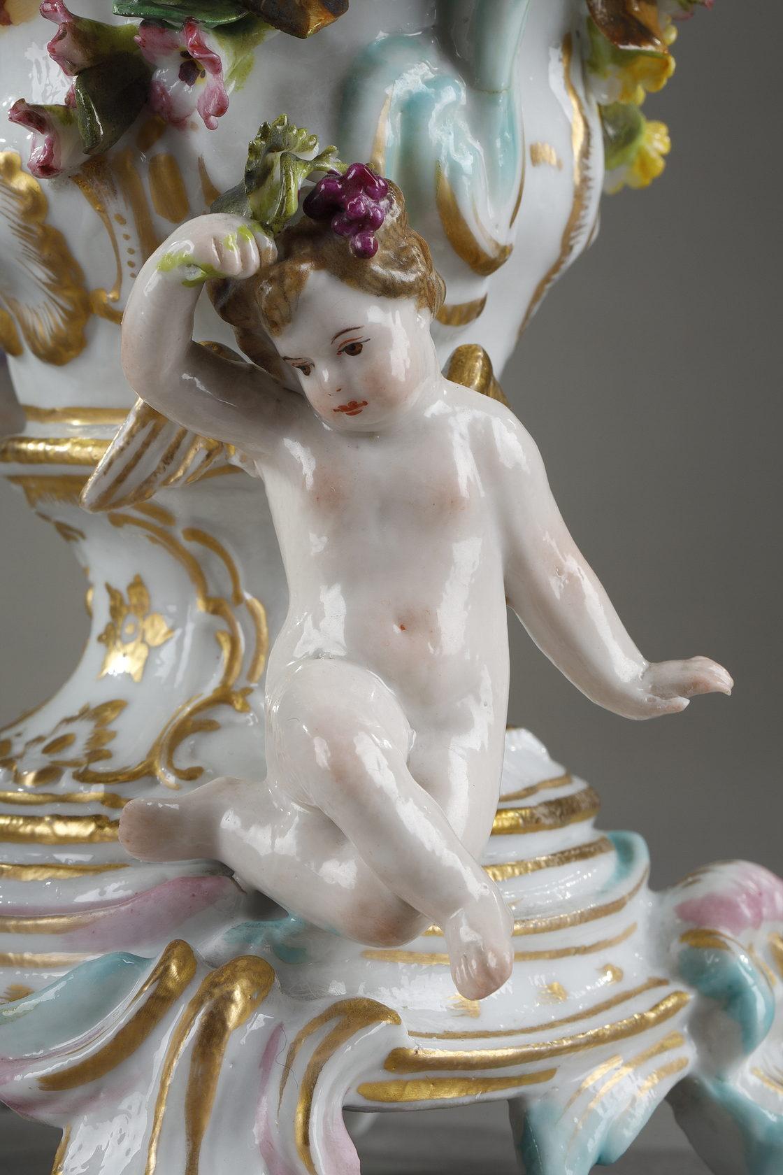 Early 19th Century Pair of Polychrome and Gilt Porcelains from the Meissen Manufacture