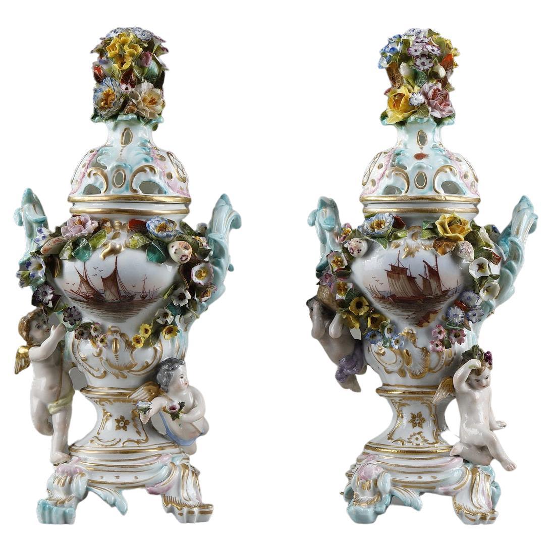 Pair of Polychrome and Gilt Porcelains from the Meissen Manufacture