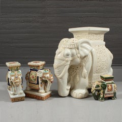 Coppia di porta piante Elefante in ceramica policroma, fermalibri, metà del XX secolo