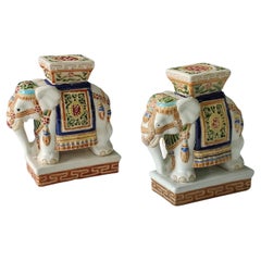 Coppia di porta piante Elefante in ceramica policroma, fermalibri, metà del XX secolo