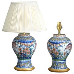 Pair of Polychrome Delft Vase Lamps