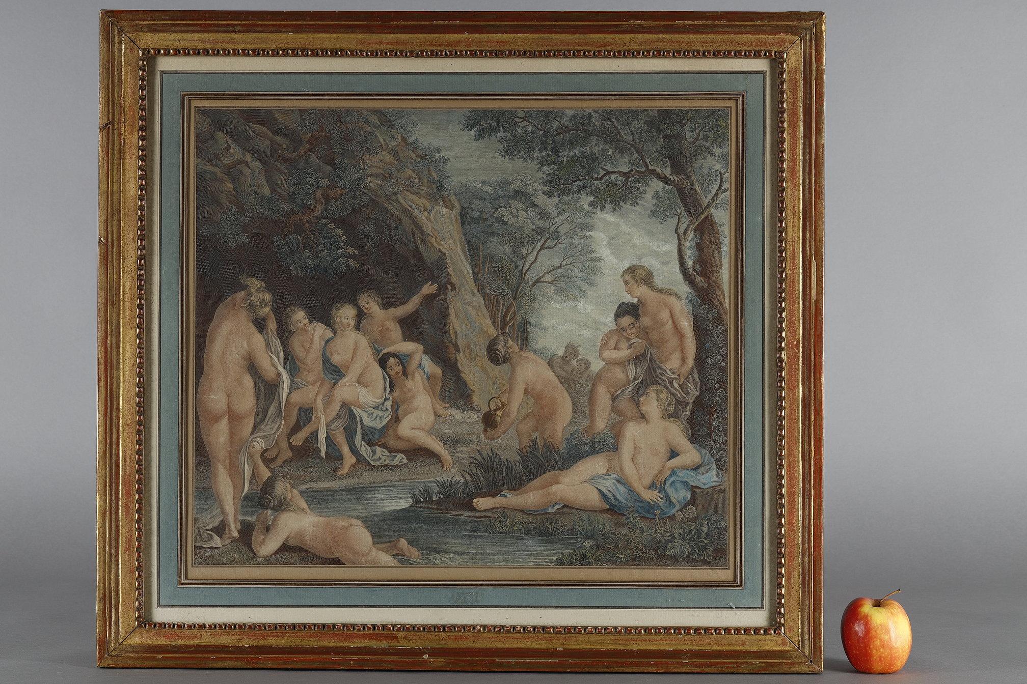 Late 18th Century Pair of Polychrome Engravings after Francesco Albani For Sale