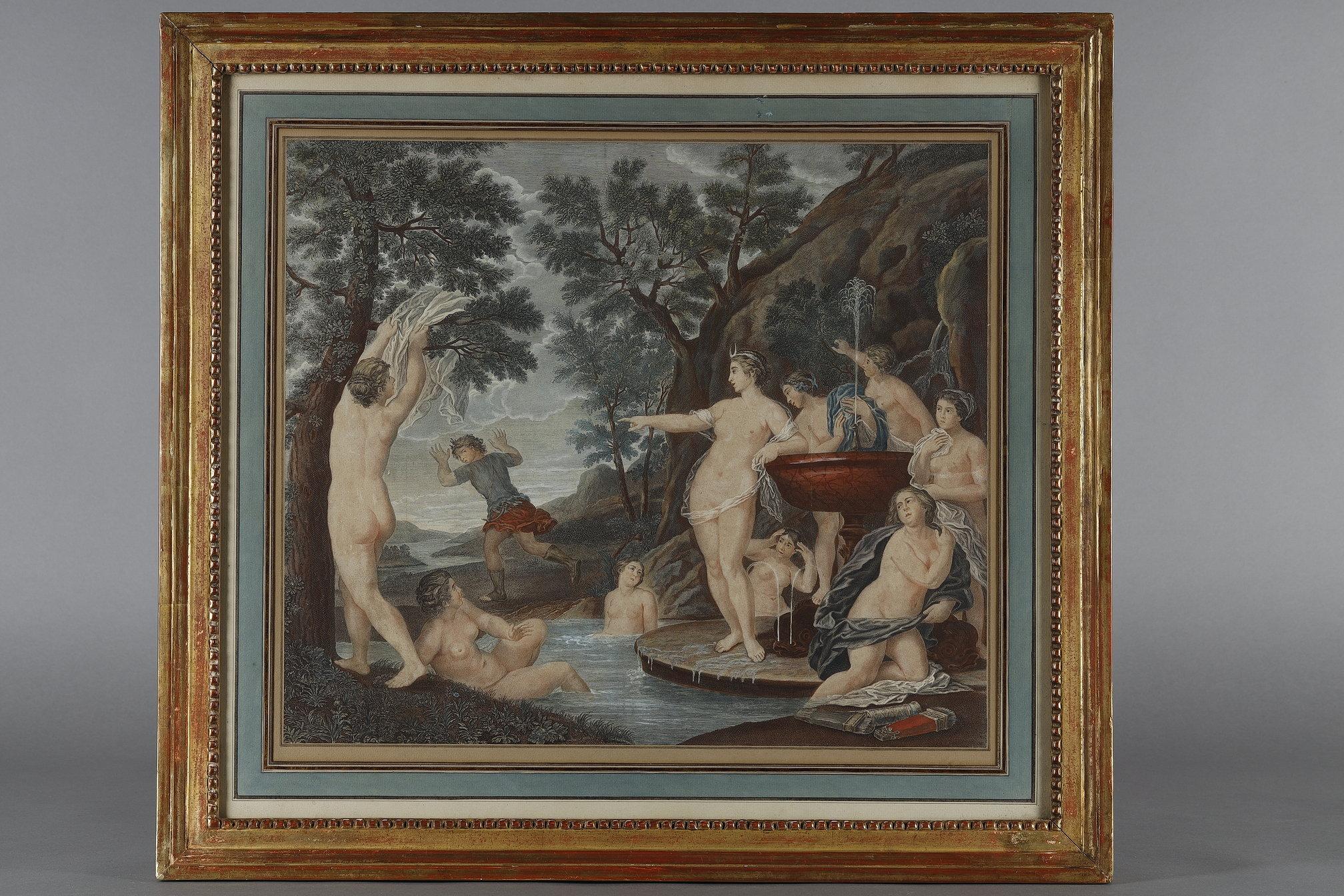 Paper Pair of Polychrome Engravings after Francesco Albani For Sale