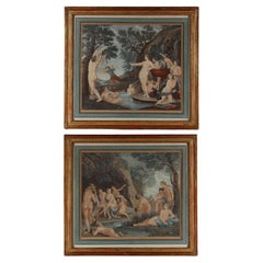 Antique Pair of Polychrome Engravings after Francesco Albani