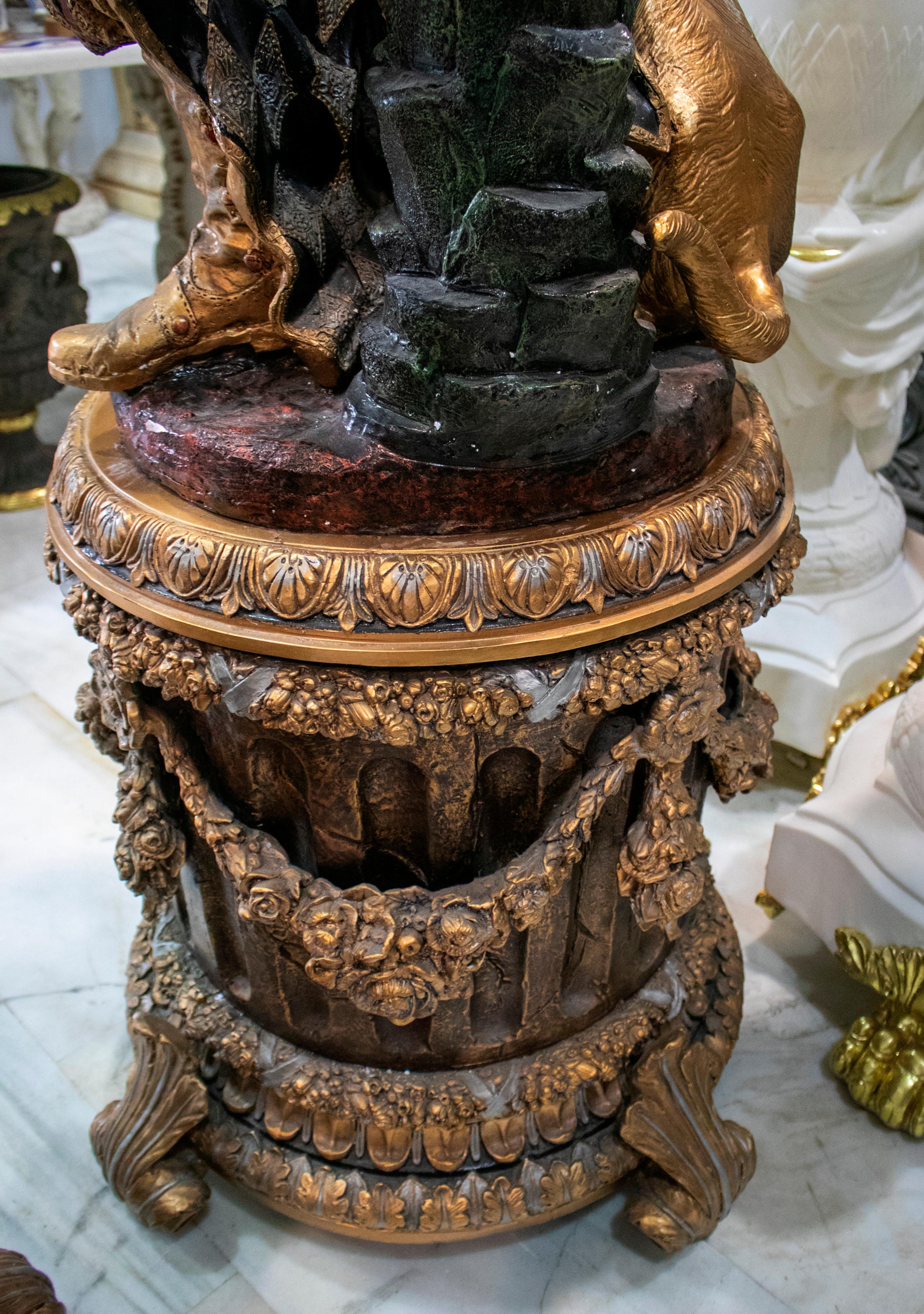 Pair of Polychrome Gilded Bronze Arab Hunters and Palms Sculptures on Pedestals 14