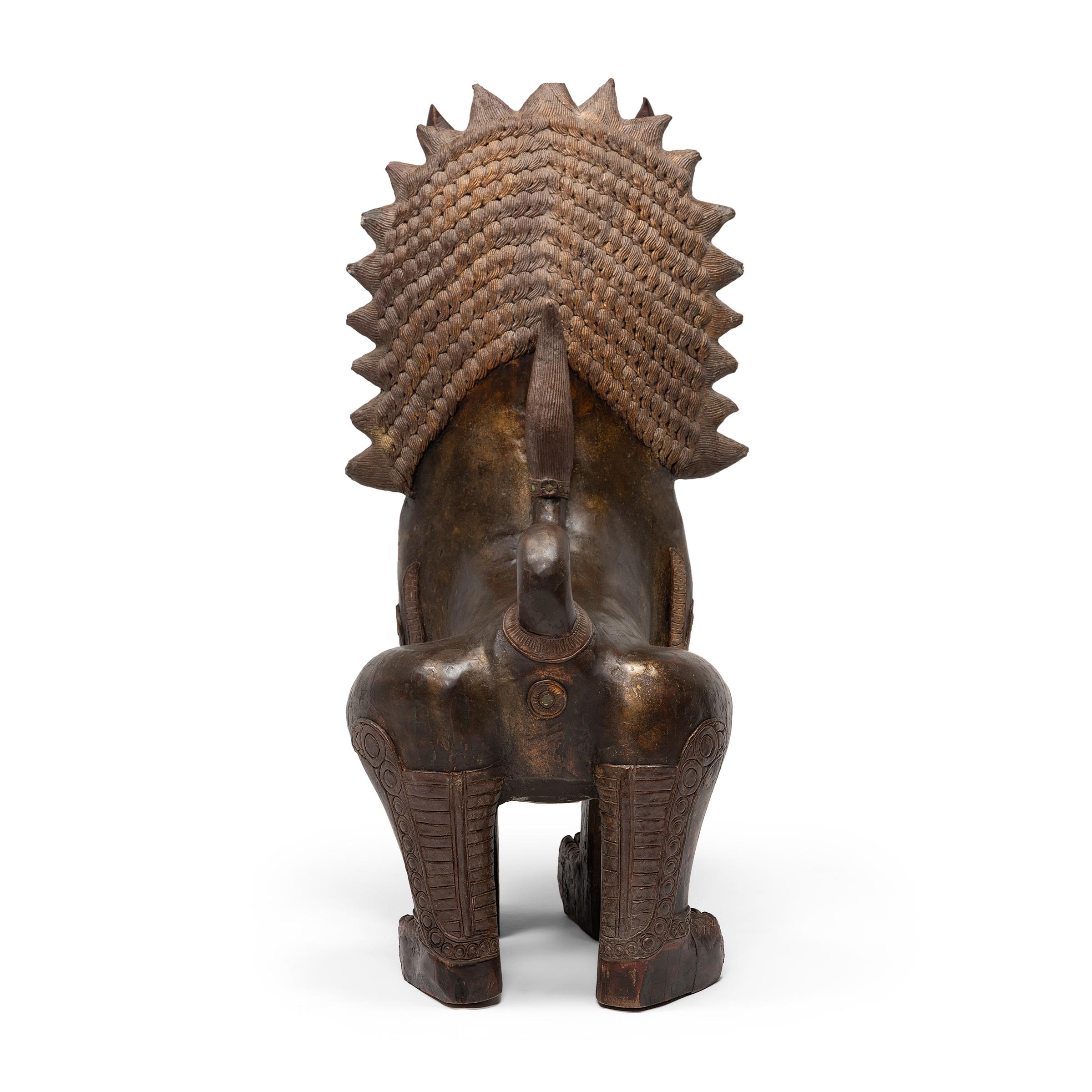 Pair of Polychrome Khmer Guardian Lions, c. 1850 For Sale 2