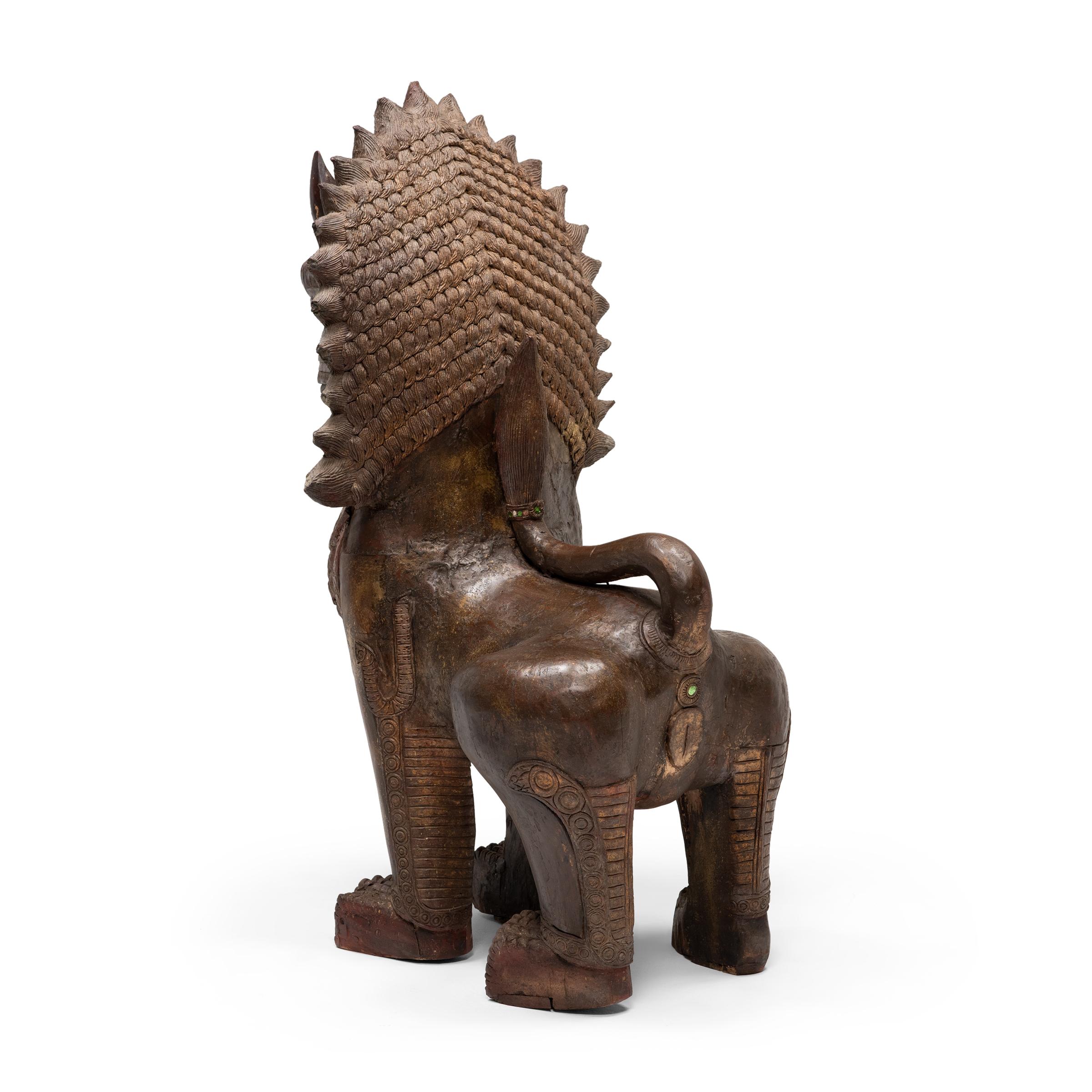 Pair of Polychrome Khmer Guardian Lions, c. 1850 For Sale 9