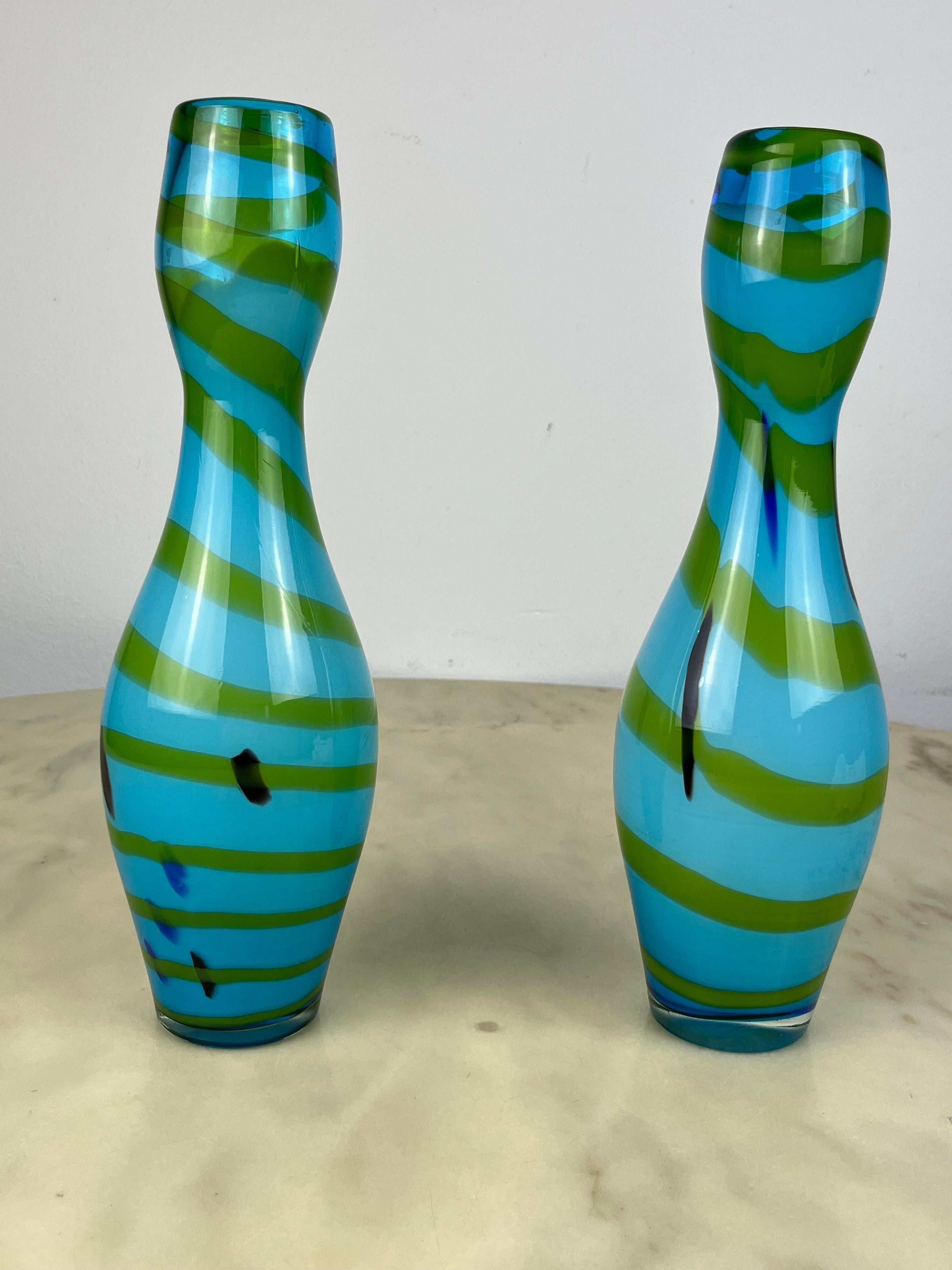 Pair of Polychrome Murano Vases Attributed To Gio Ponti 1970s For Sale 4