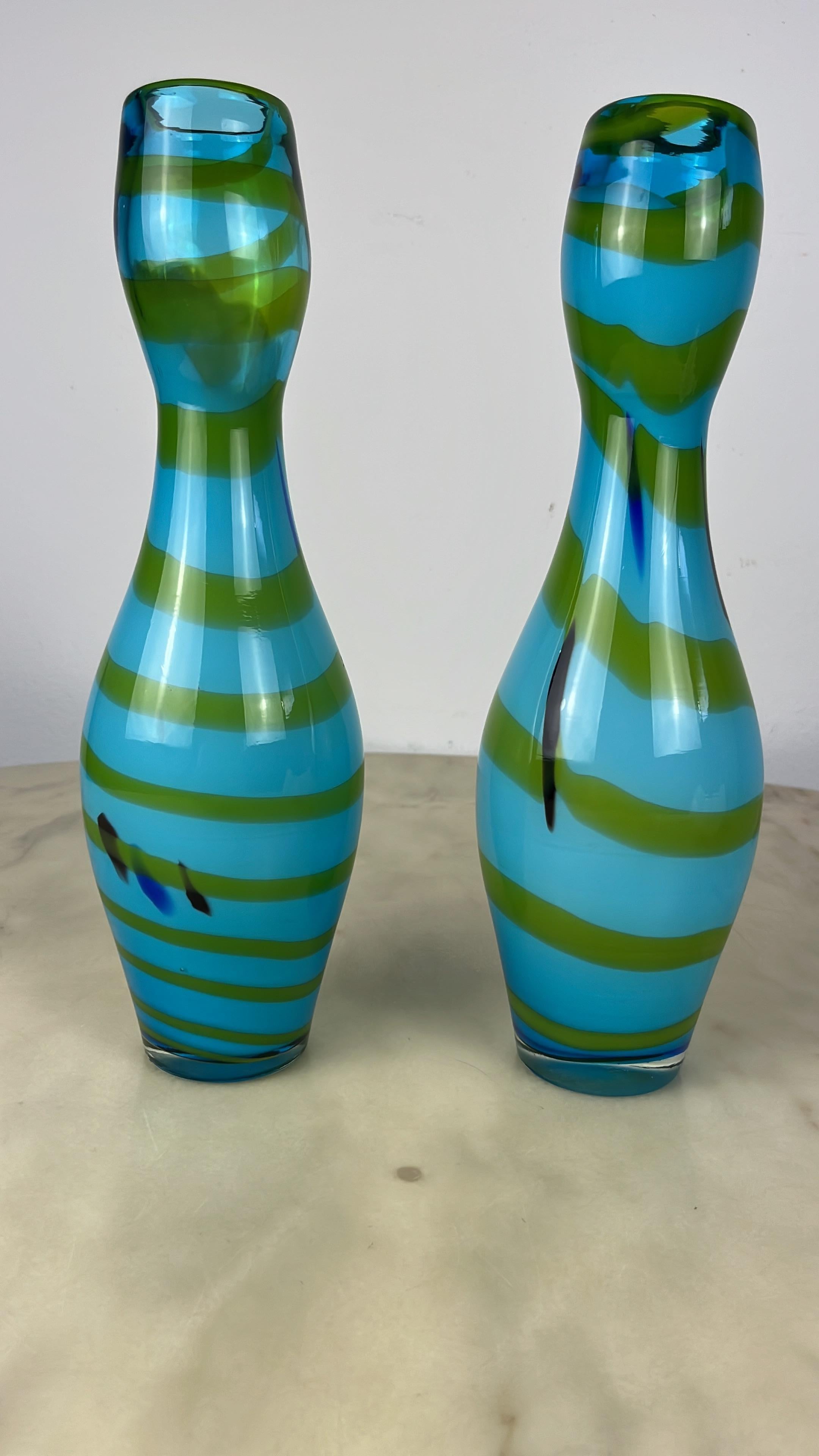Pair of polychrome Murano vases, attributed To Gio Ponti, 1970s
They have always belonged to my family. Purchased during a pleasure trip to Venice. You can see their authenticity because if you look carefully they are slightly different from each