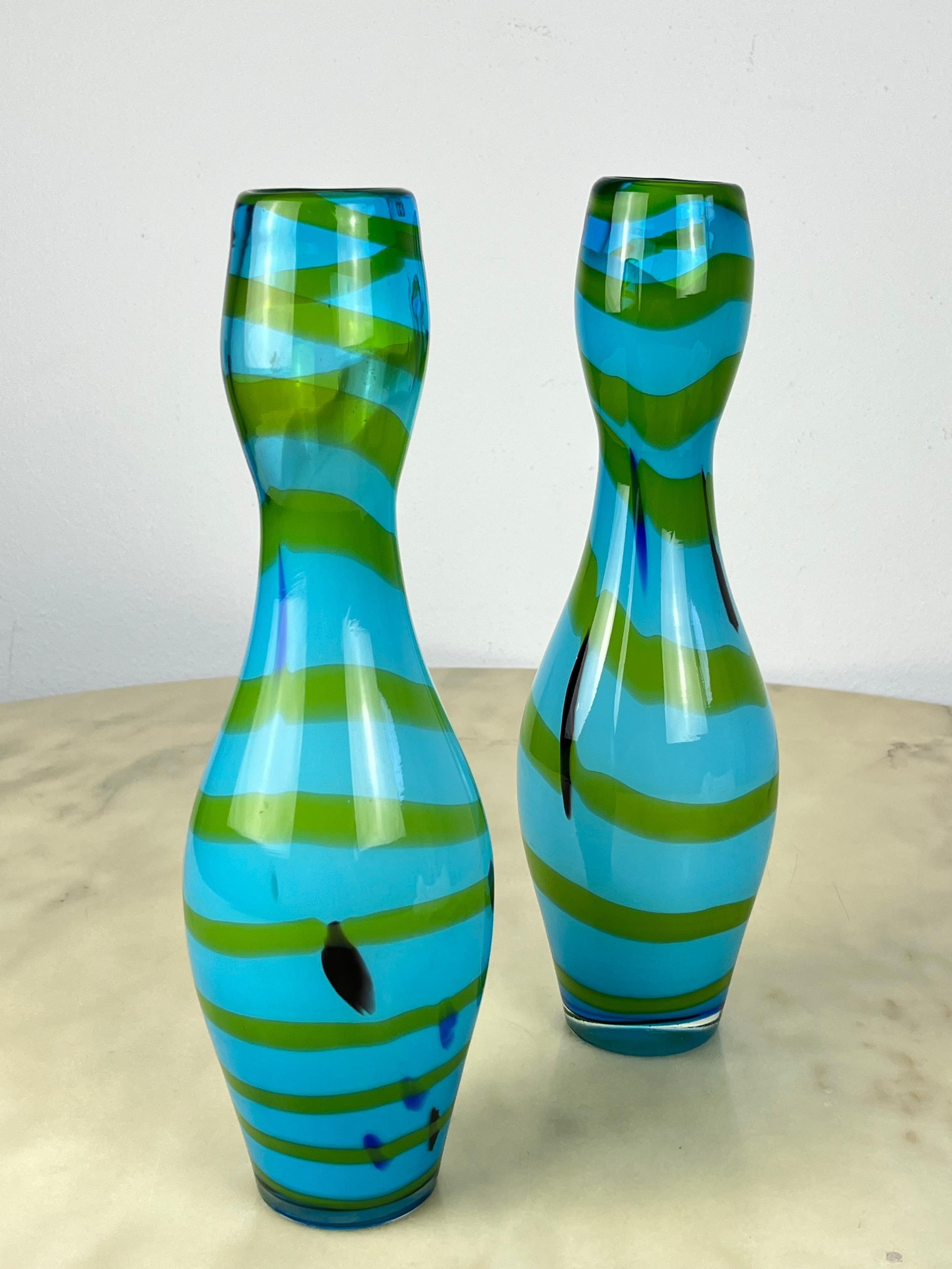 Other Pair of Polychrome Murano Vases Attributed To Gio Ponti 1970s For Sale