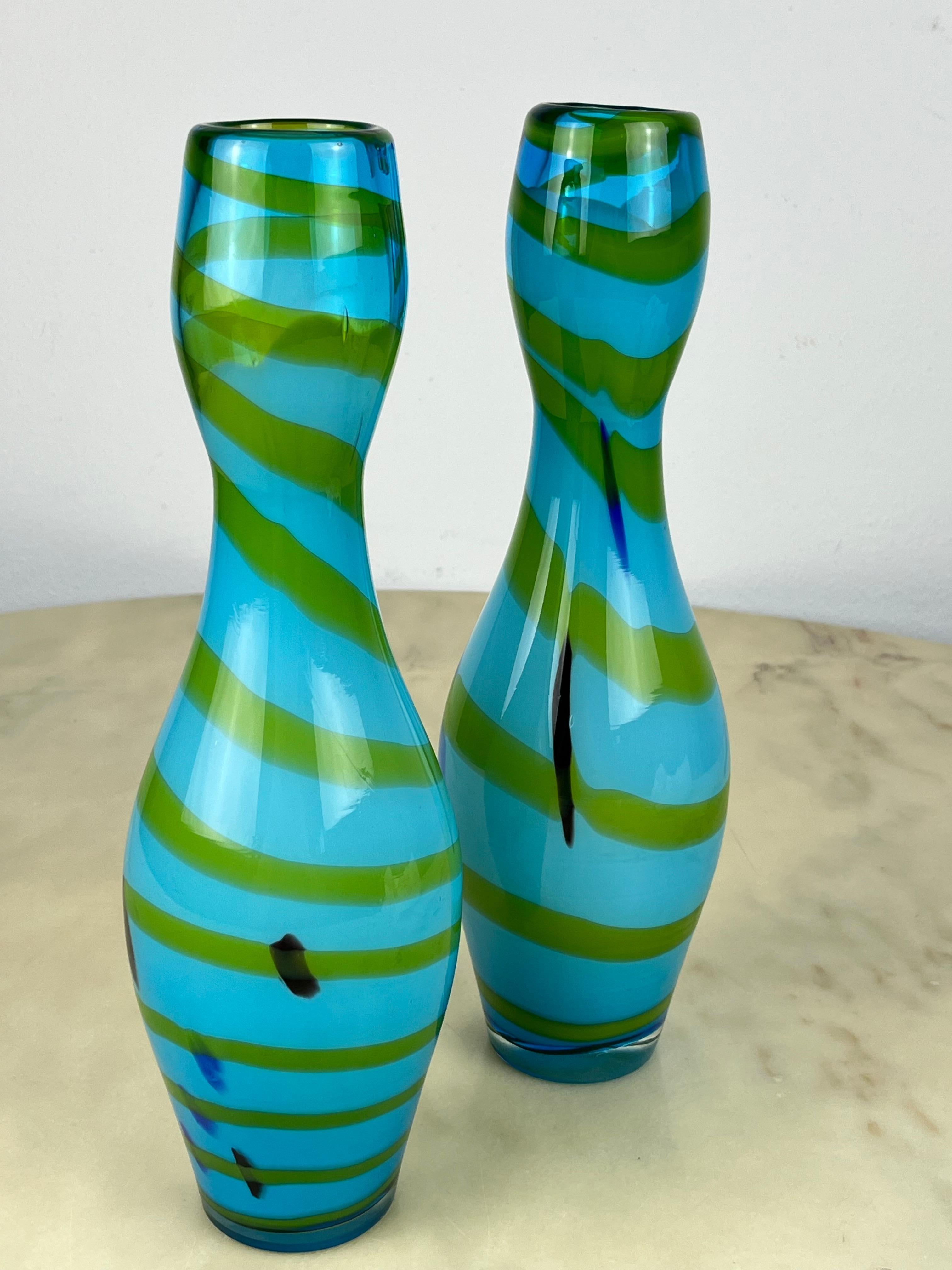 Late 20th Century Pair of Polychrome Murano Vases Attributed To Gio Ponti 1970s For Sale