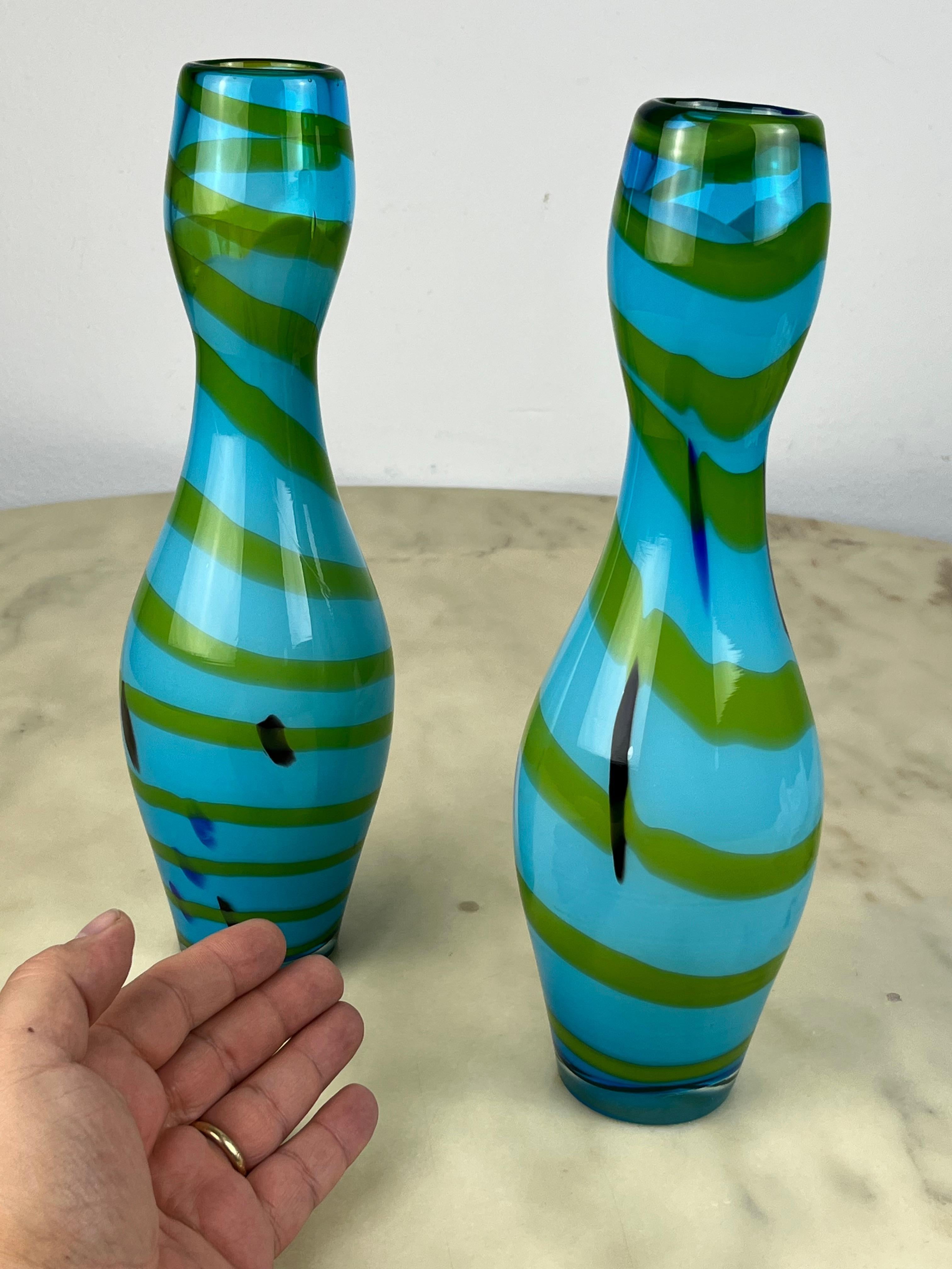 Murano Glass Pair of Polychrome Murano Vases Attributed To Gio Ponti 1970s For Sale