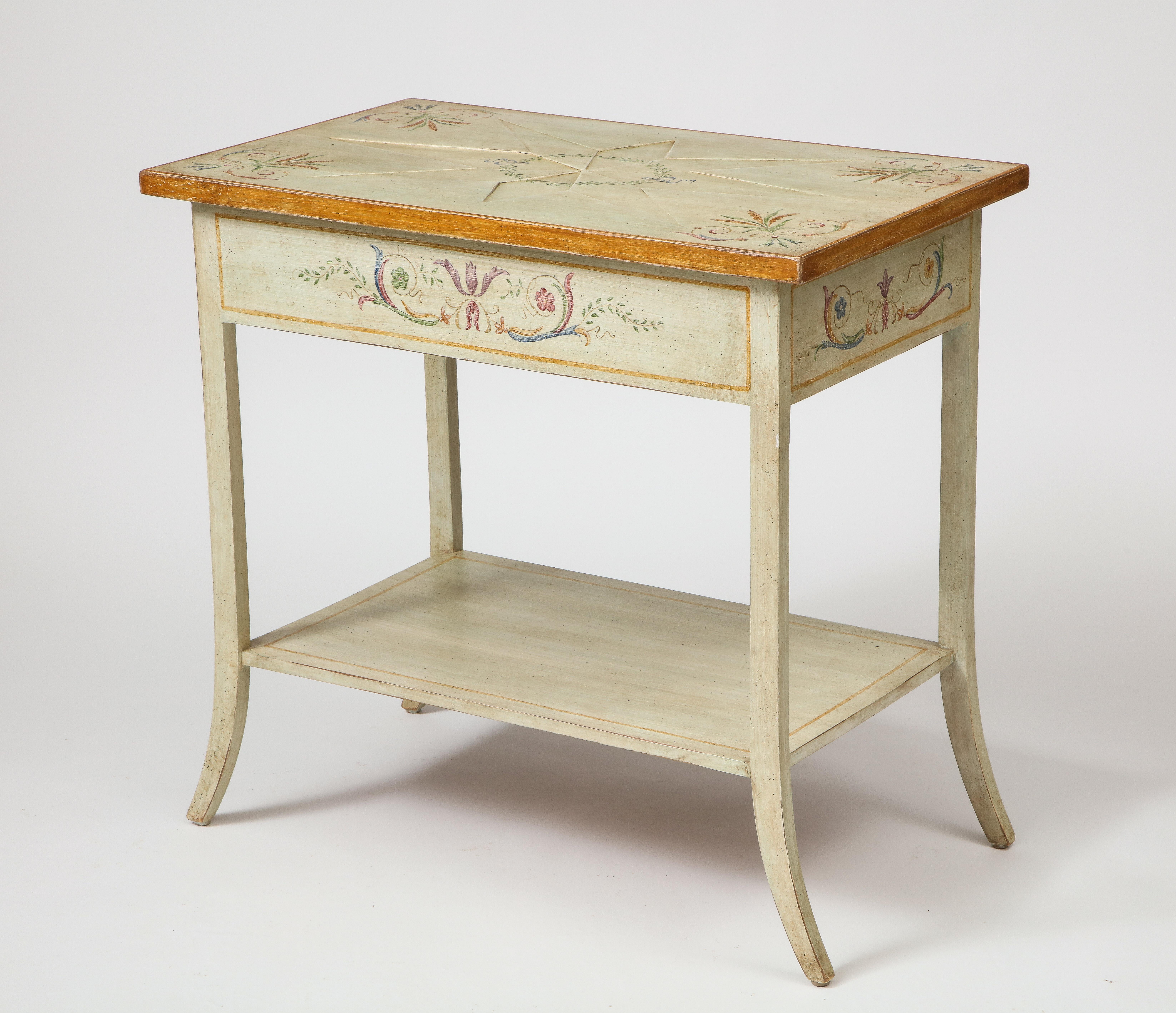 Wood Pair of Polychrome Painted Bedside Tables