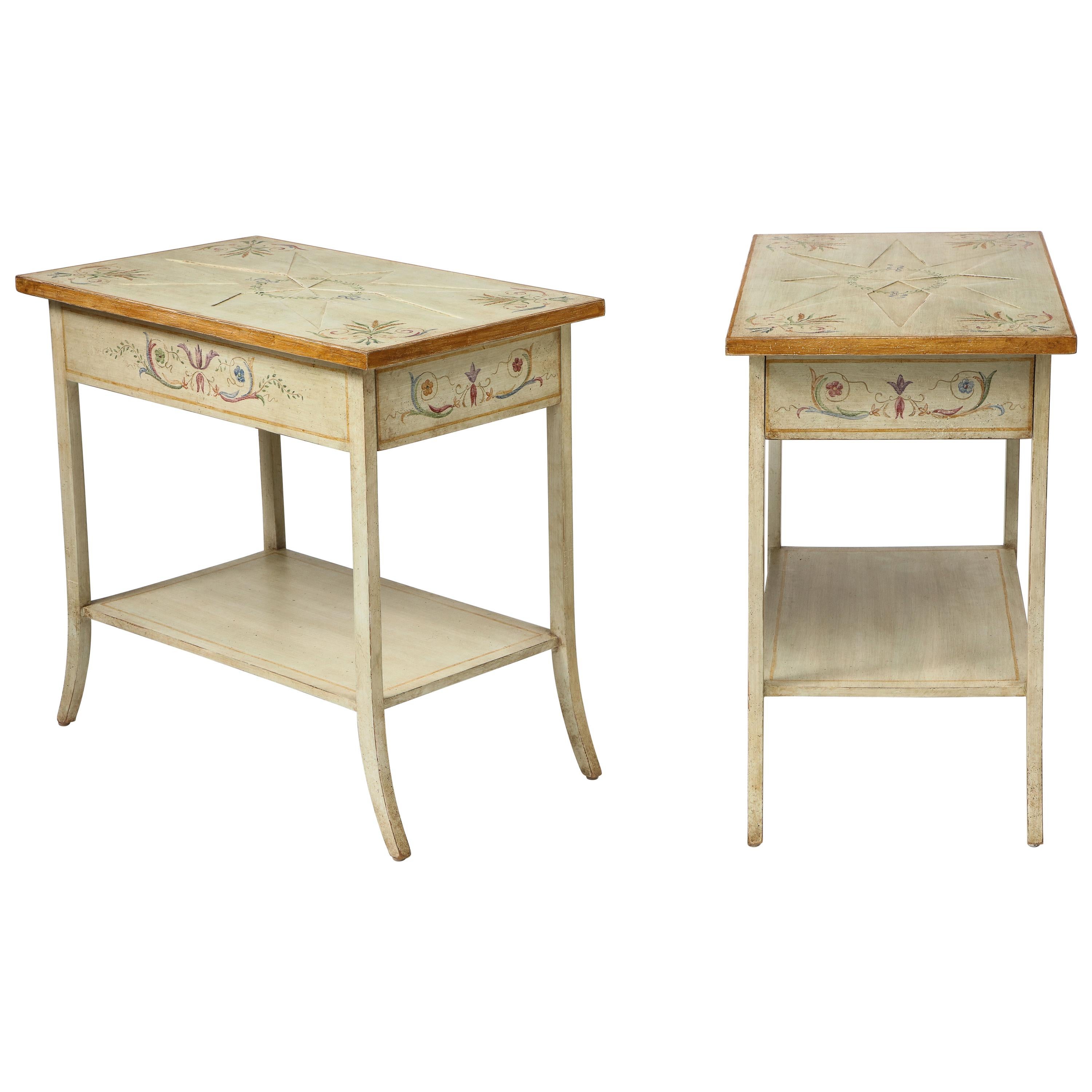 Pair of Polychrome Painted Bedside Tables