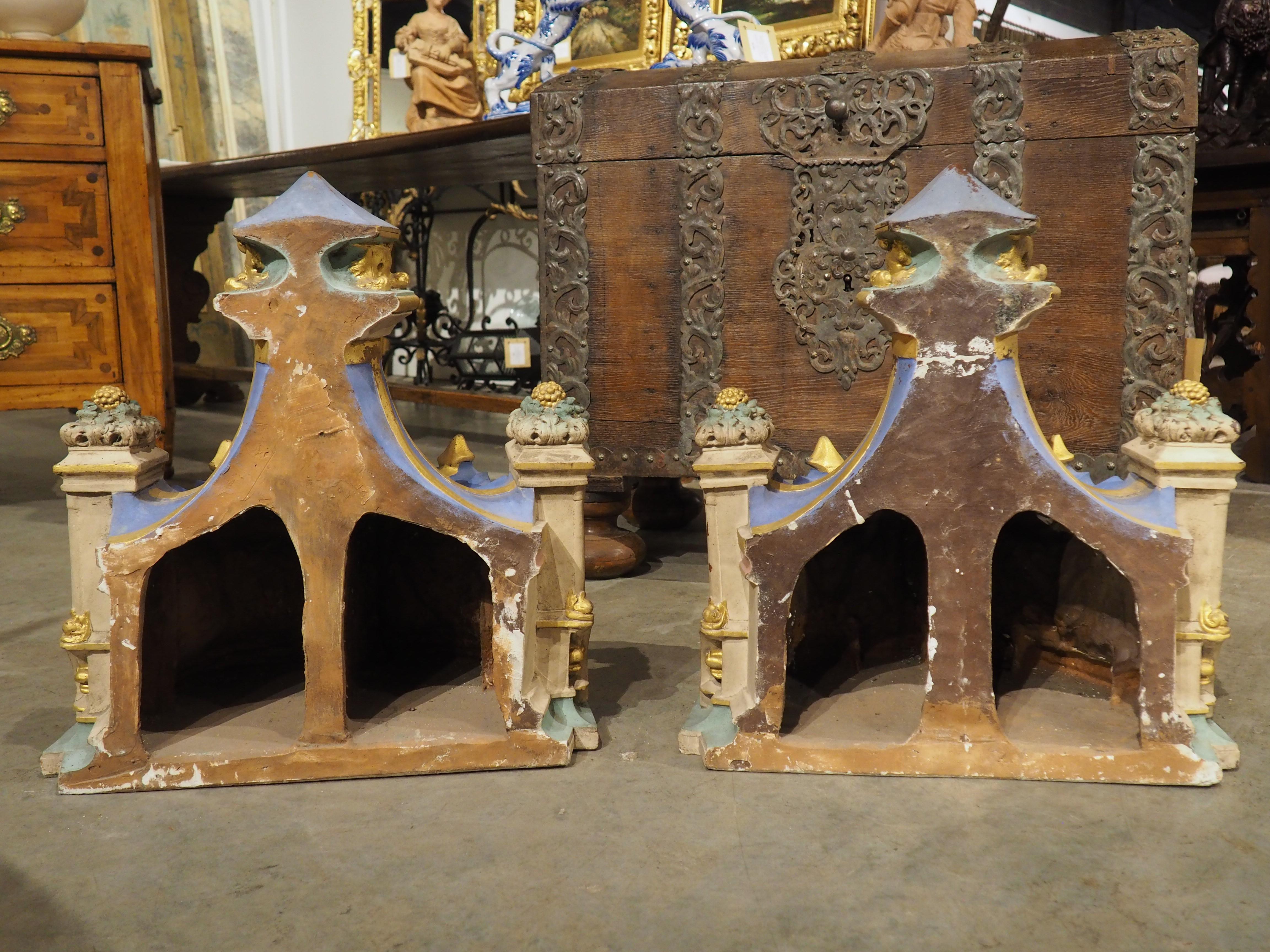Pair of Polychrome Terra Cotta Architecturals or Wall Consoles, France, C. 1850 For Sale 9