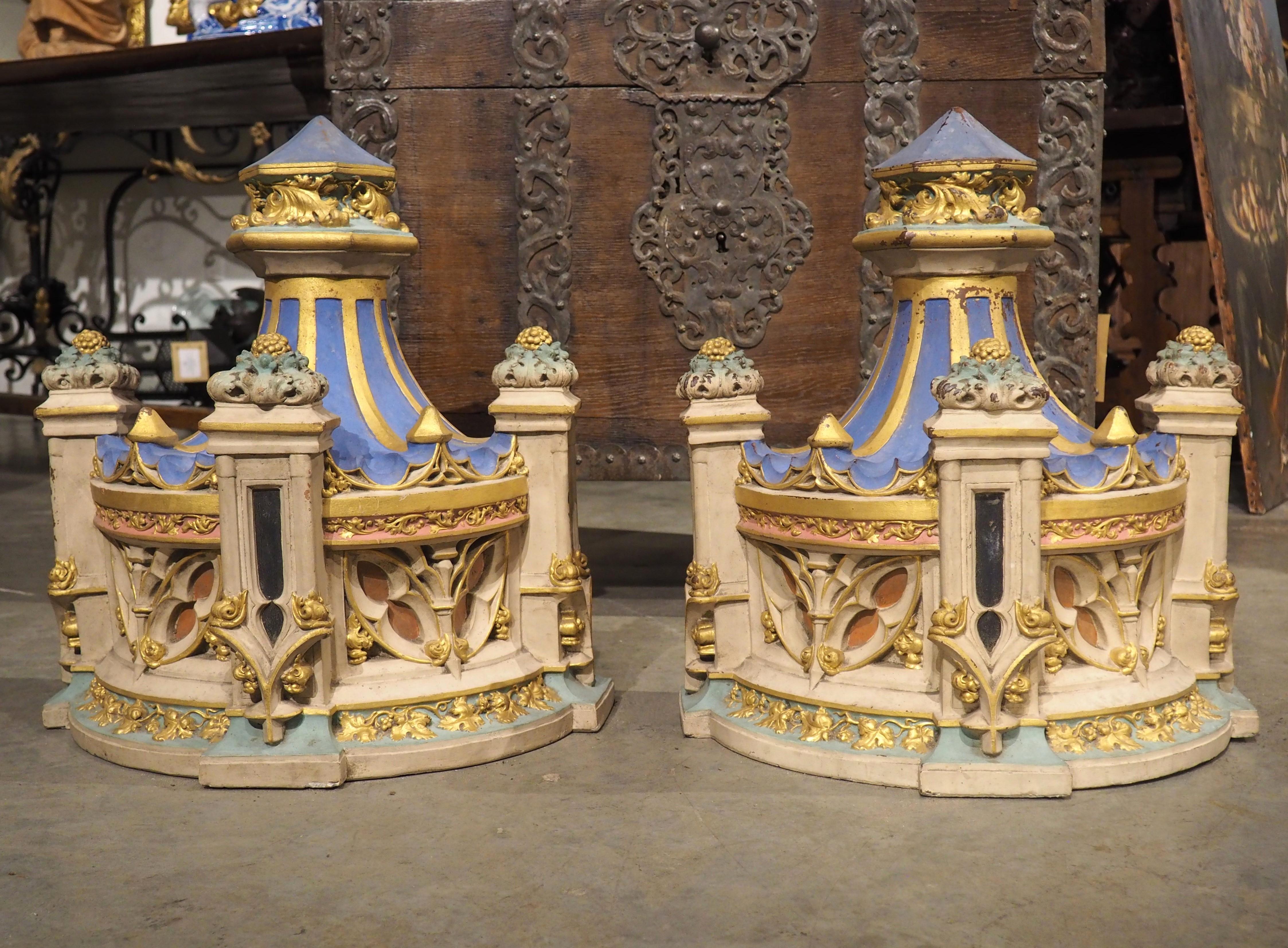 Pair of Polychrome Terra Cotta Architecturals or Wall Consoles, France, C. 1850 For Sale 10