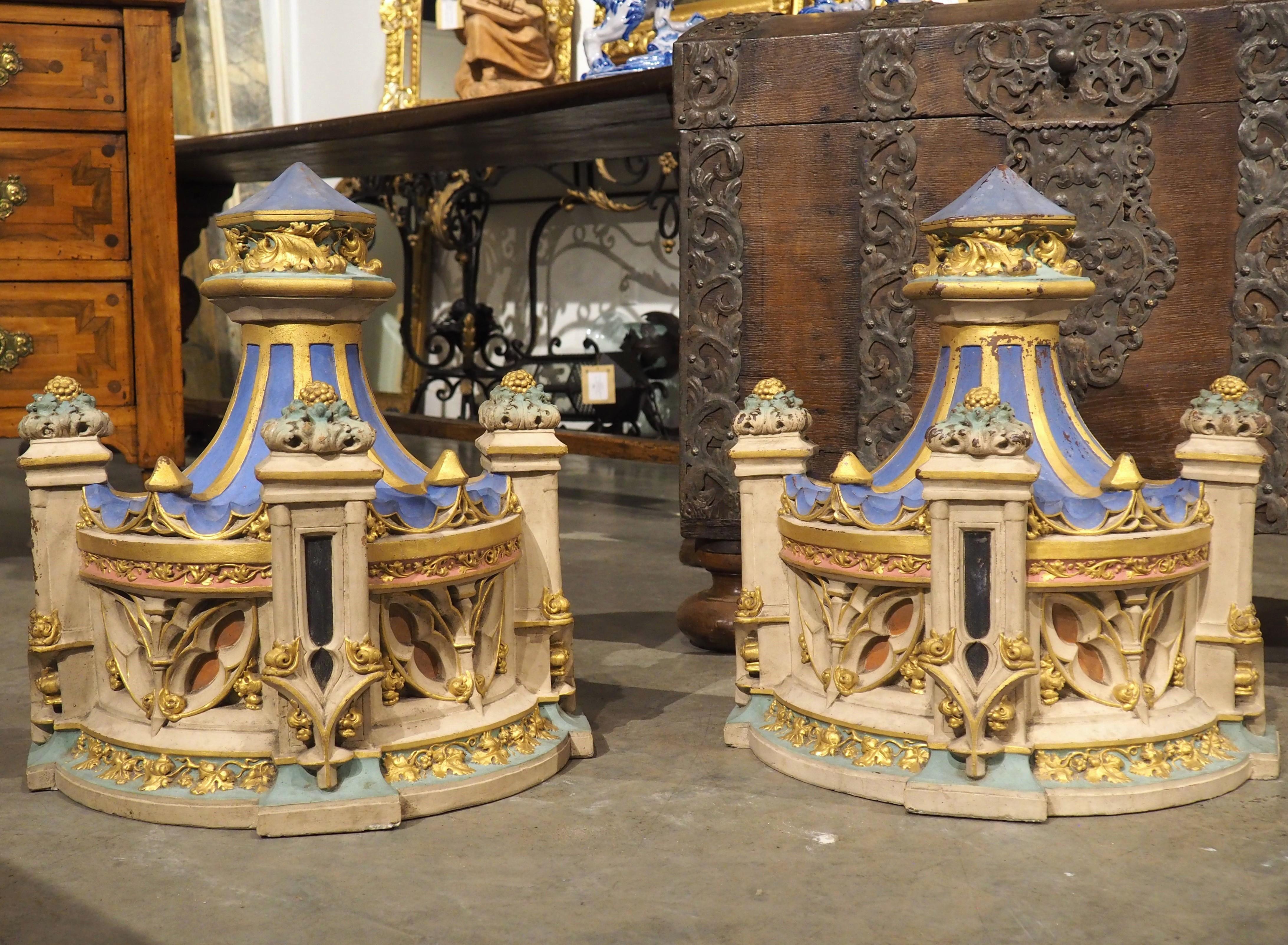 French Pair of Polychrome Terra Cotta Architecturals or Wall Consoles, France, C. 1850 For Sale