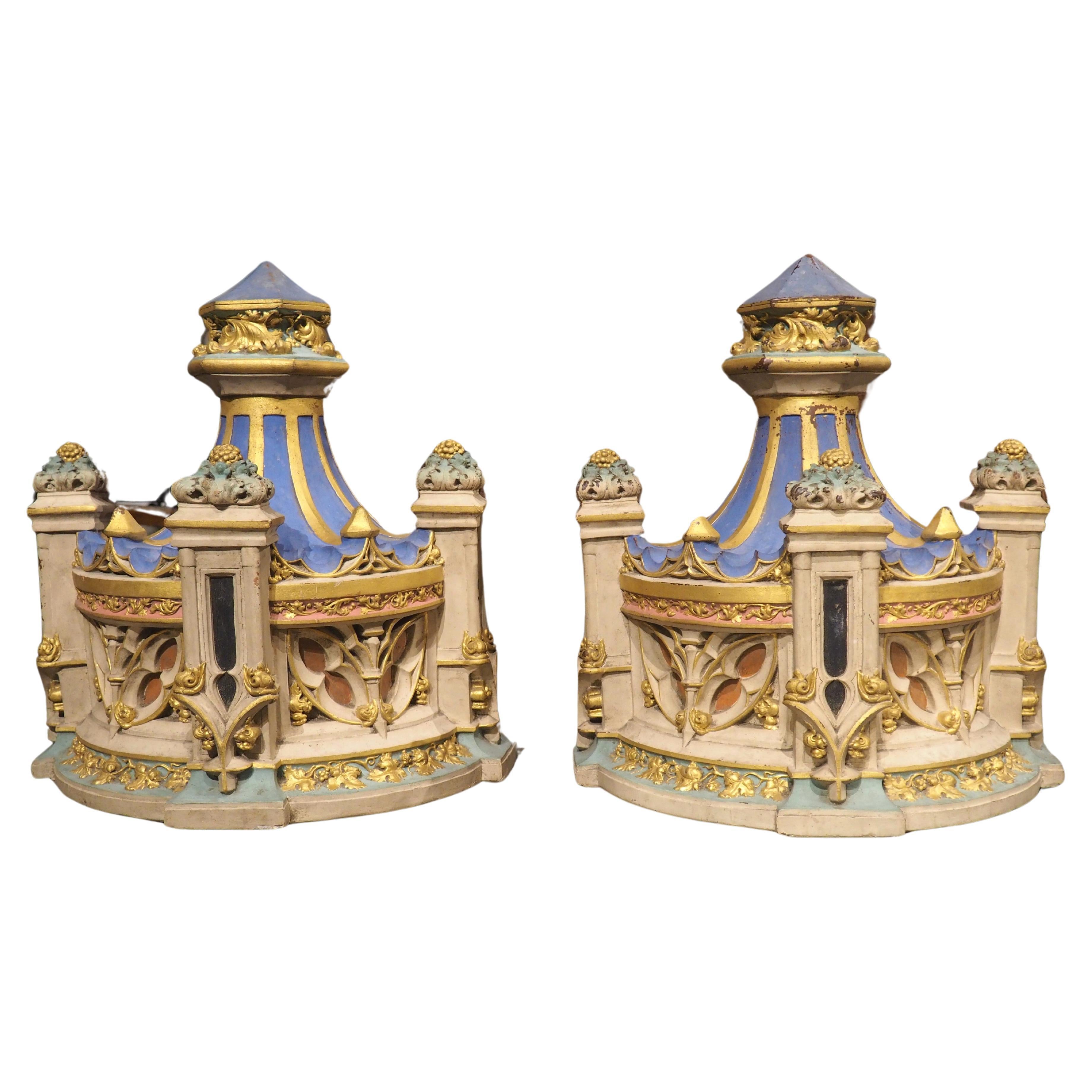 Pair of Polychrome Terra Cotta Architecturals or Wall Consoles, France, C. 1850 For Sale