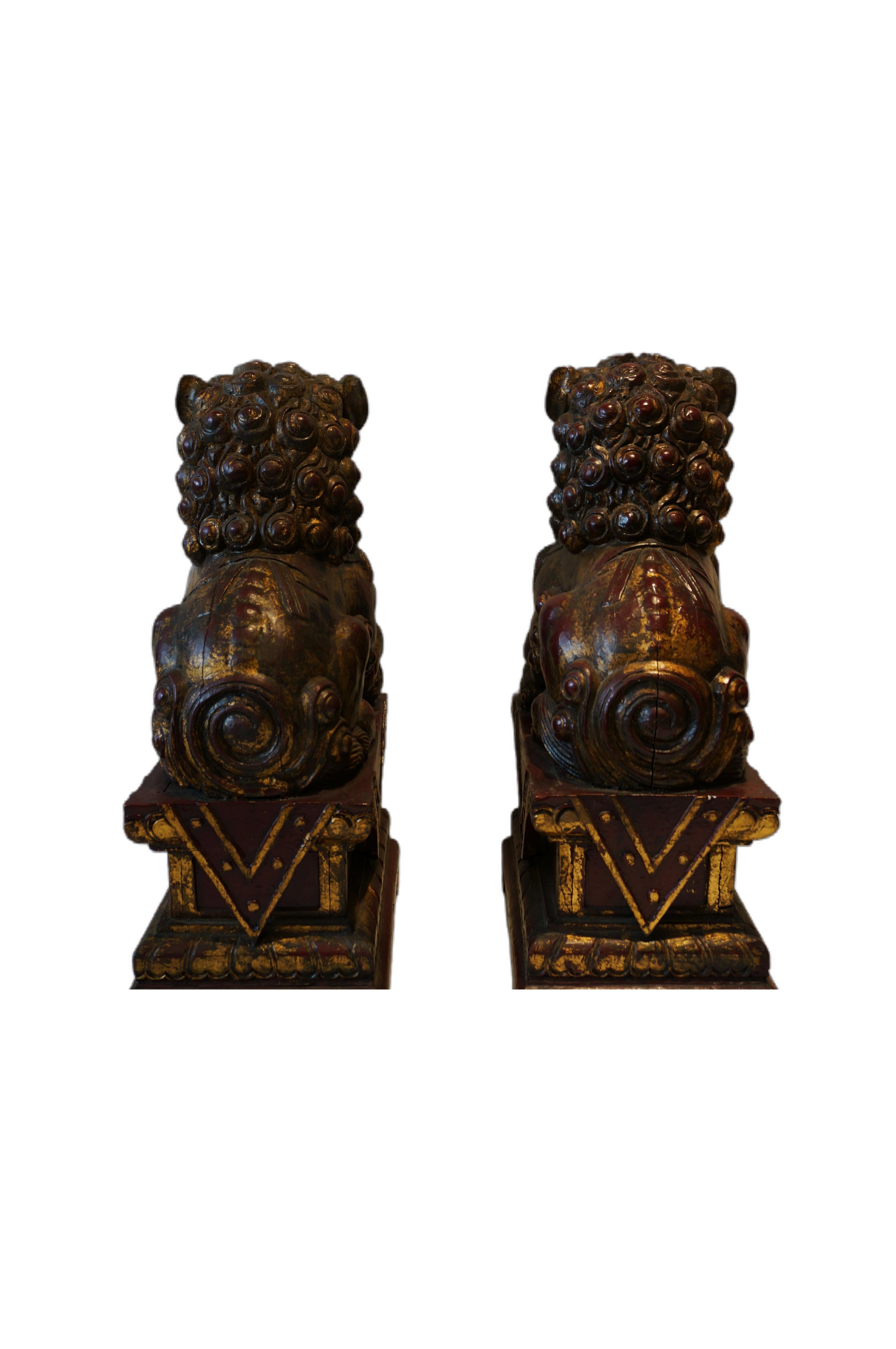 Pair of polychrome wooden Foodogs, Qilin, China 19th century 5