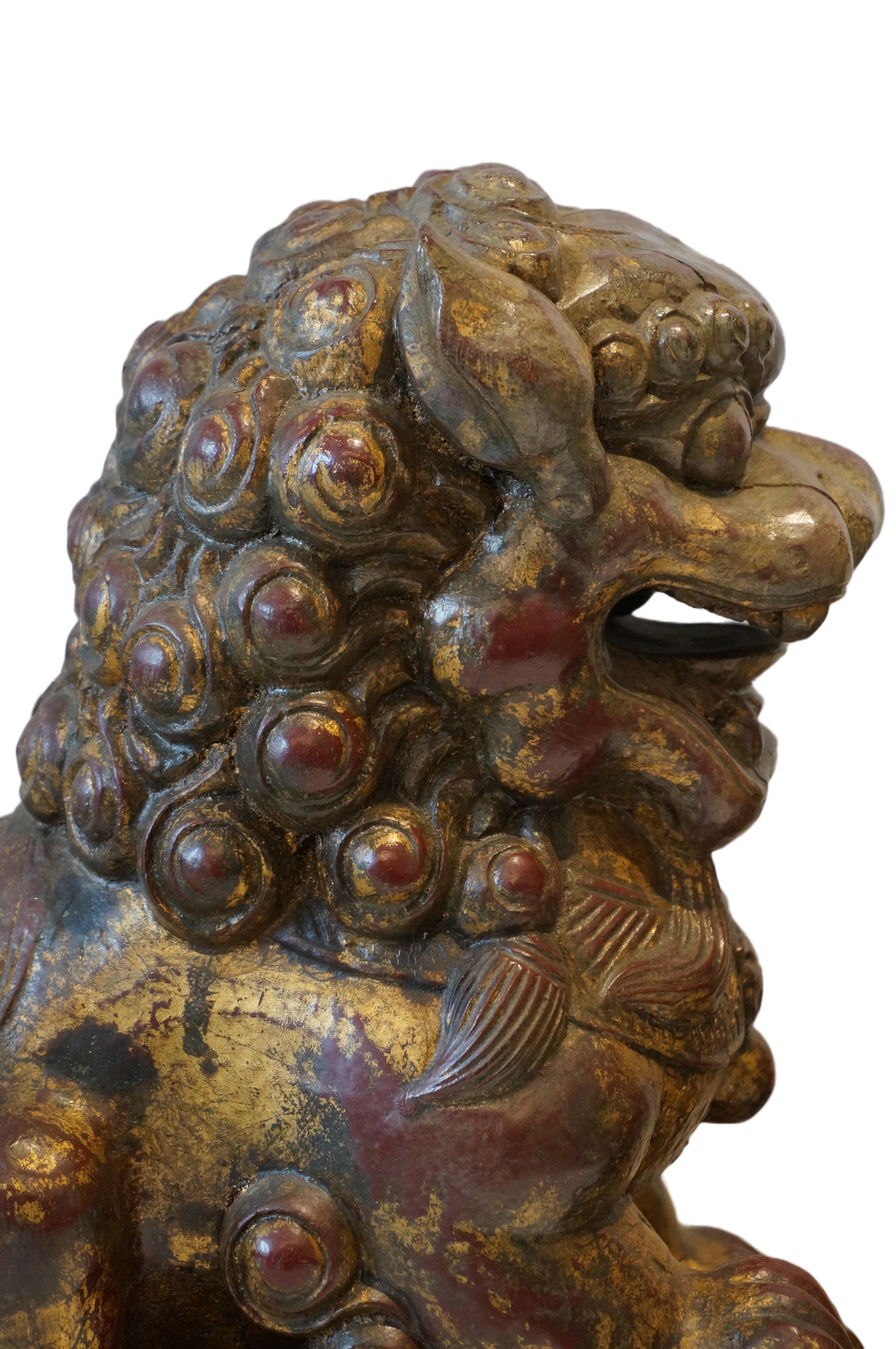 Pair of polychrome wooden Foodogs, Qilin, China 19th century 2