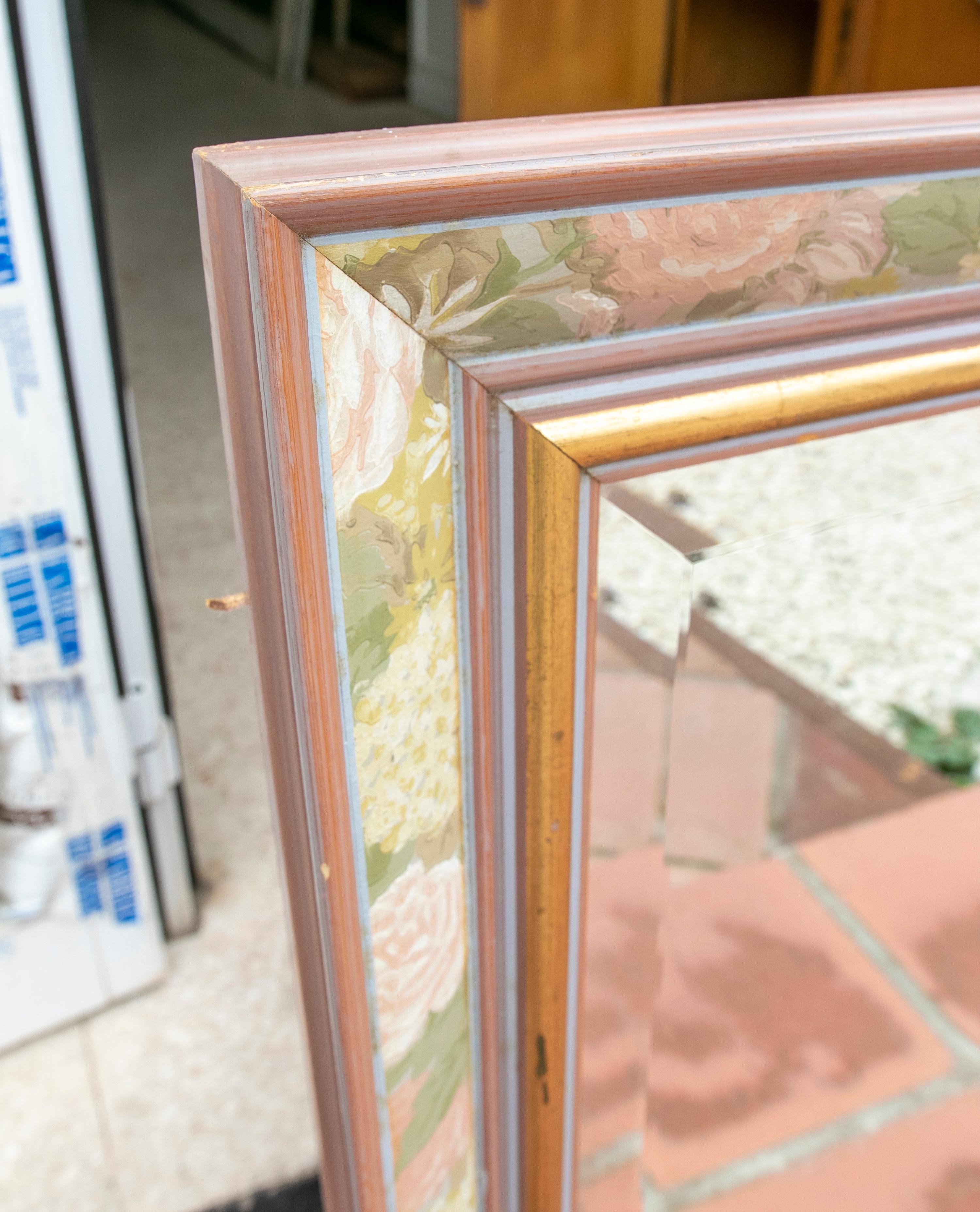 Pair of Polychrome Wooden Mirrors with Flower Scenes  For Sale 9