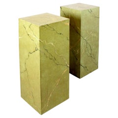 Pair of polychrome wooden pedestals imitating green veined marble - Spain