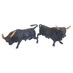 Pair of Polychromed Austrian Bronze Bulls Circa 1900