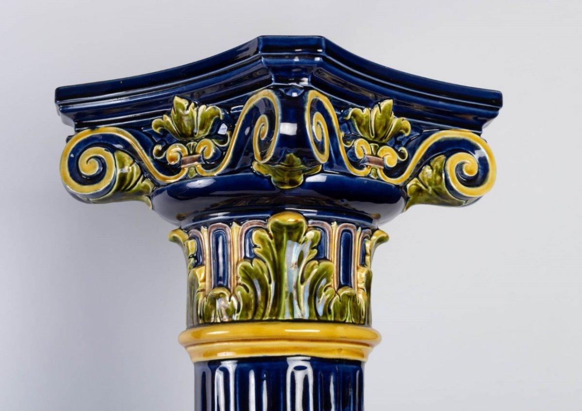 Pair of Polychromed Blue Earthenware Columns End xix In Good Condition In Saint-Ouen, FR