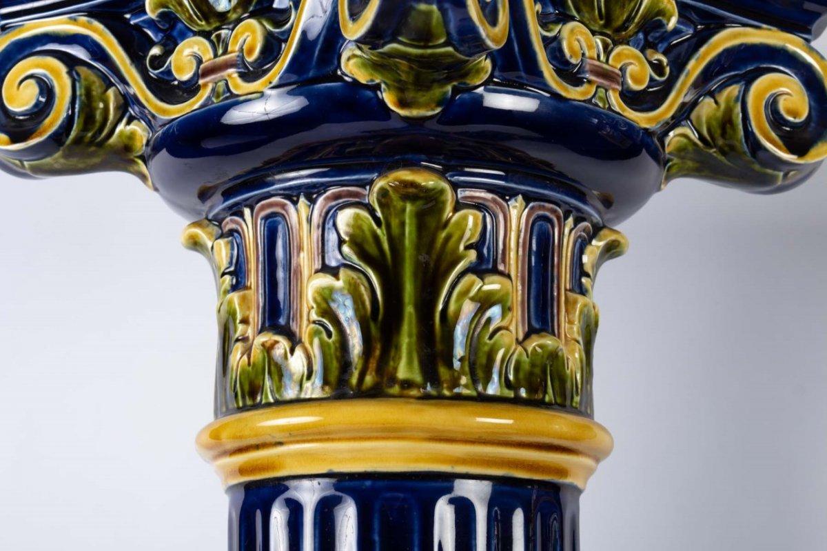 19th Century Pair of Polychromed Blue Earthenware Columns End xix